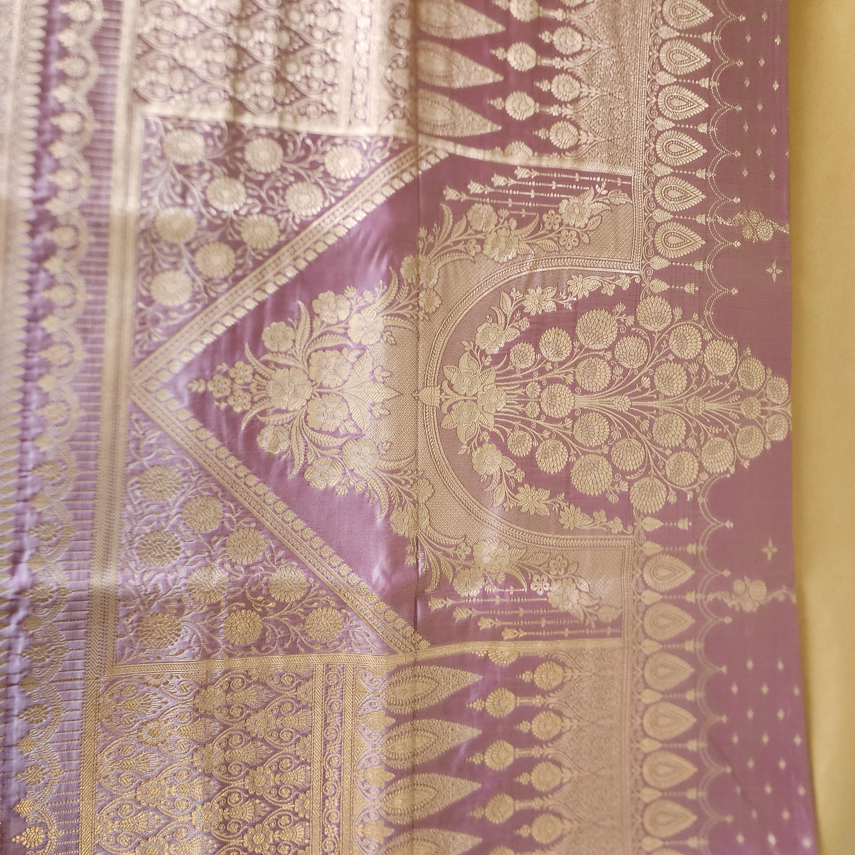 Lavender Purple Banarasi Katan Silk Saree | Light Gold Zari weaving