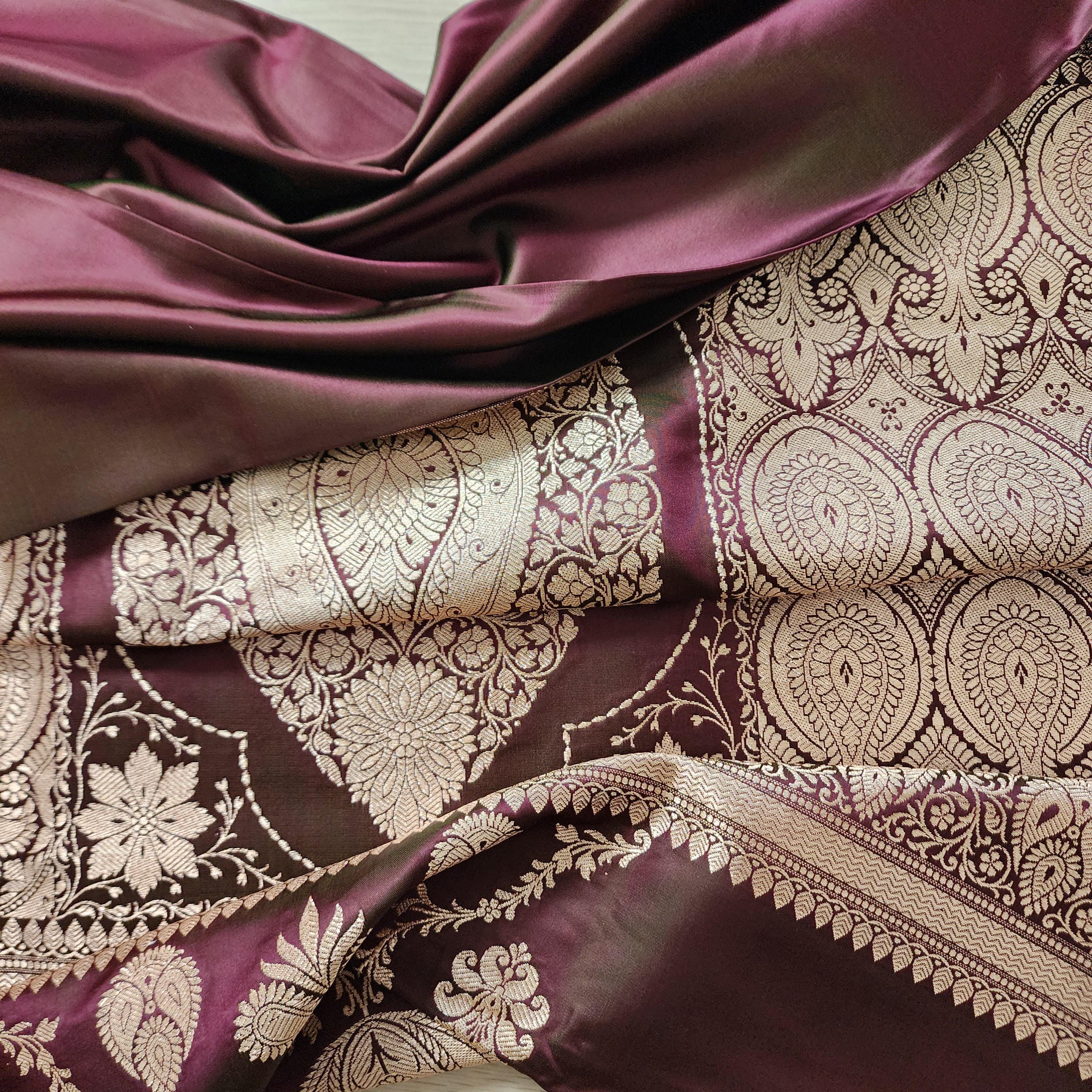 Rich Chocolate Brown Pure Banarasi Katan Silk Saree with light Gold Zari Weaving