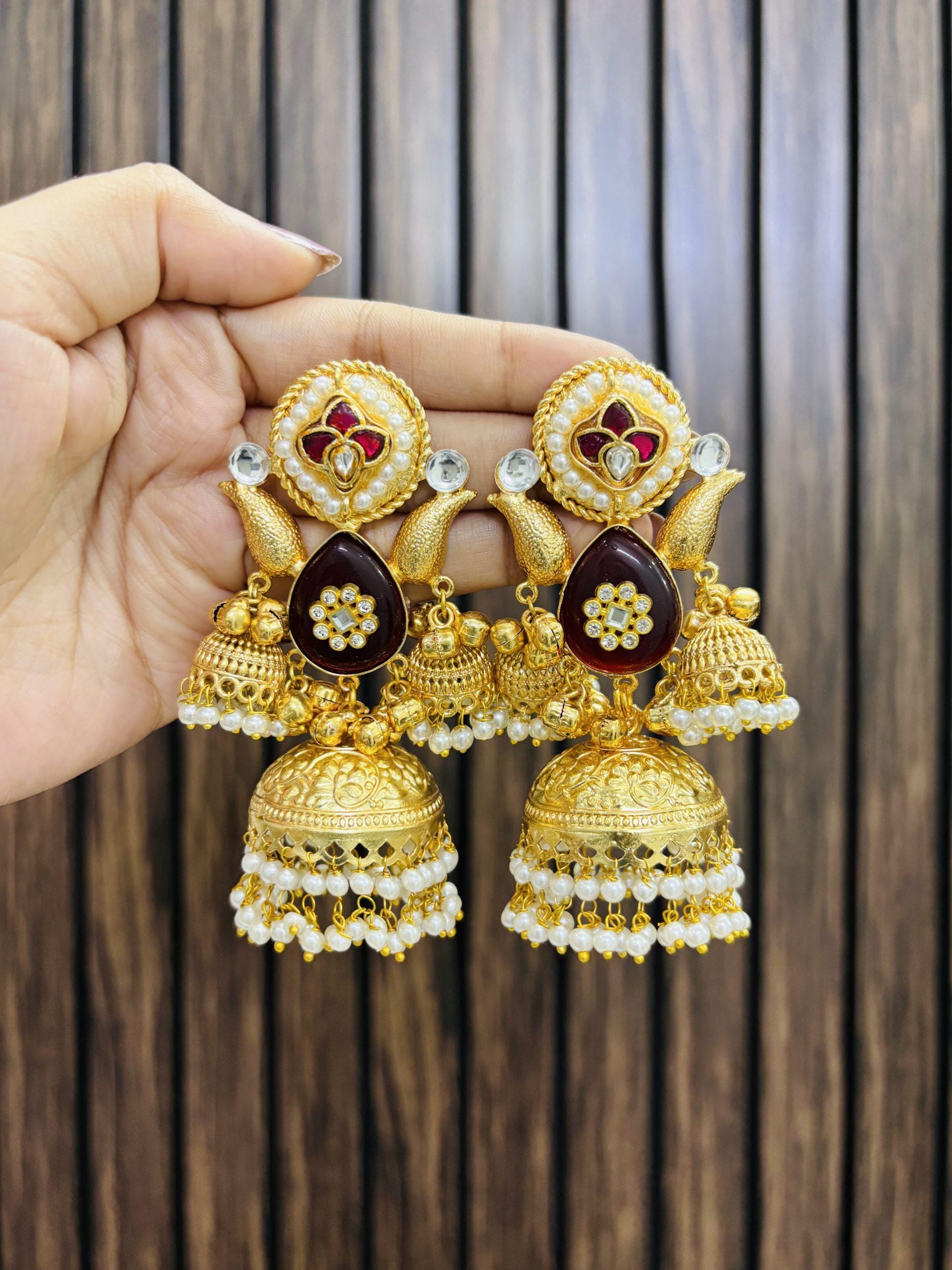 Statement Kashmiri Earrings | Lightweight Brass Jhumkas | Ethnic Festival Jewelry for Women