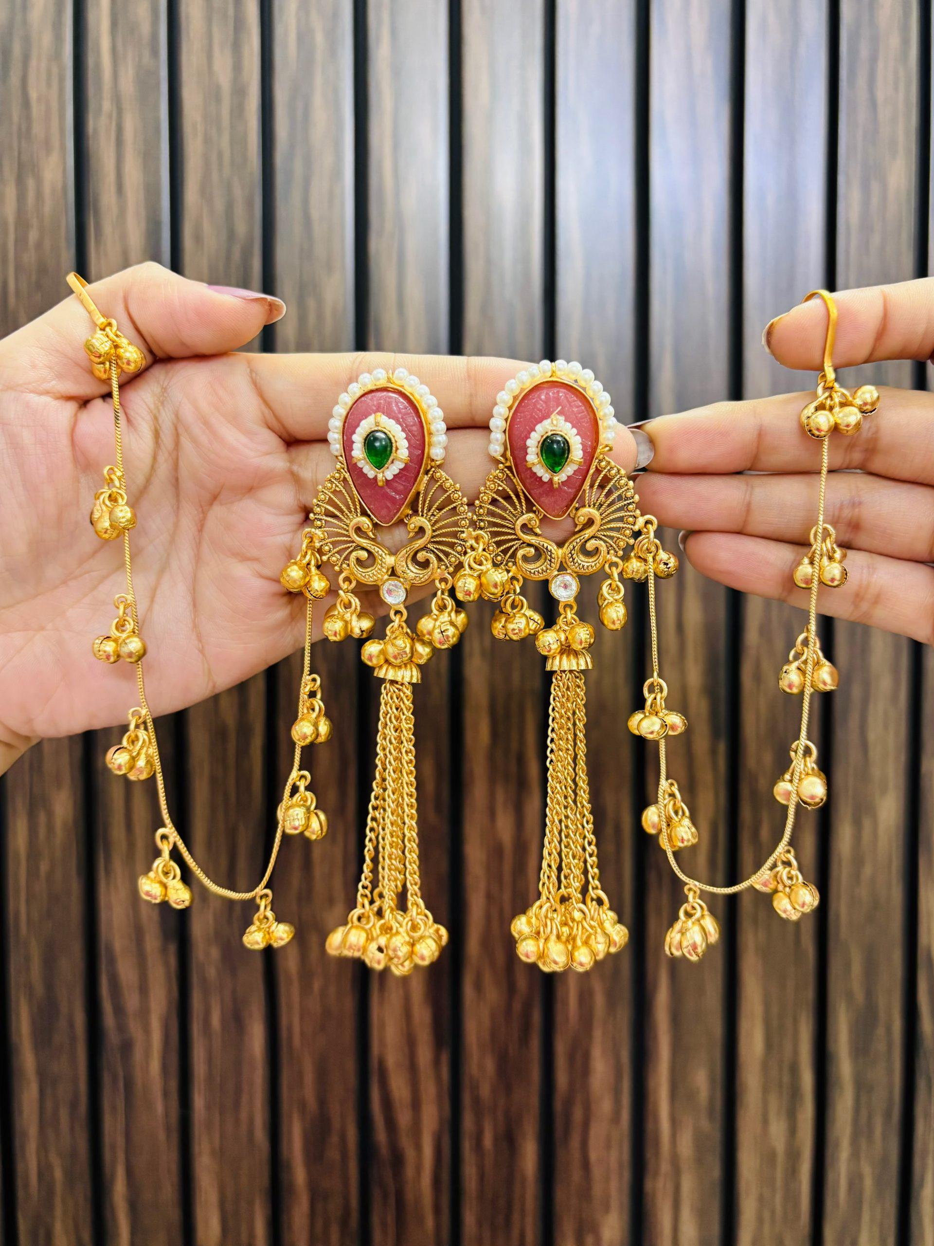 Statement Kashmiri Earrings | Trendy Brass Dangle Jewelry | Handmade Ethnic Festive Earrings