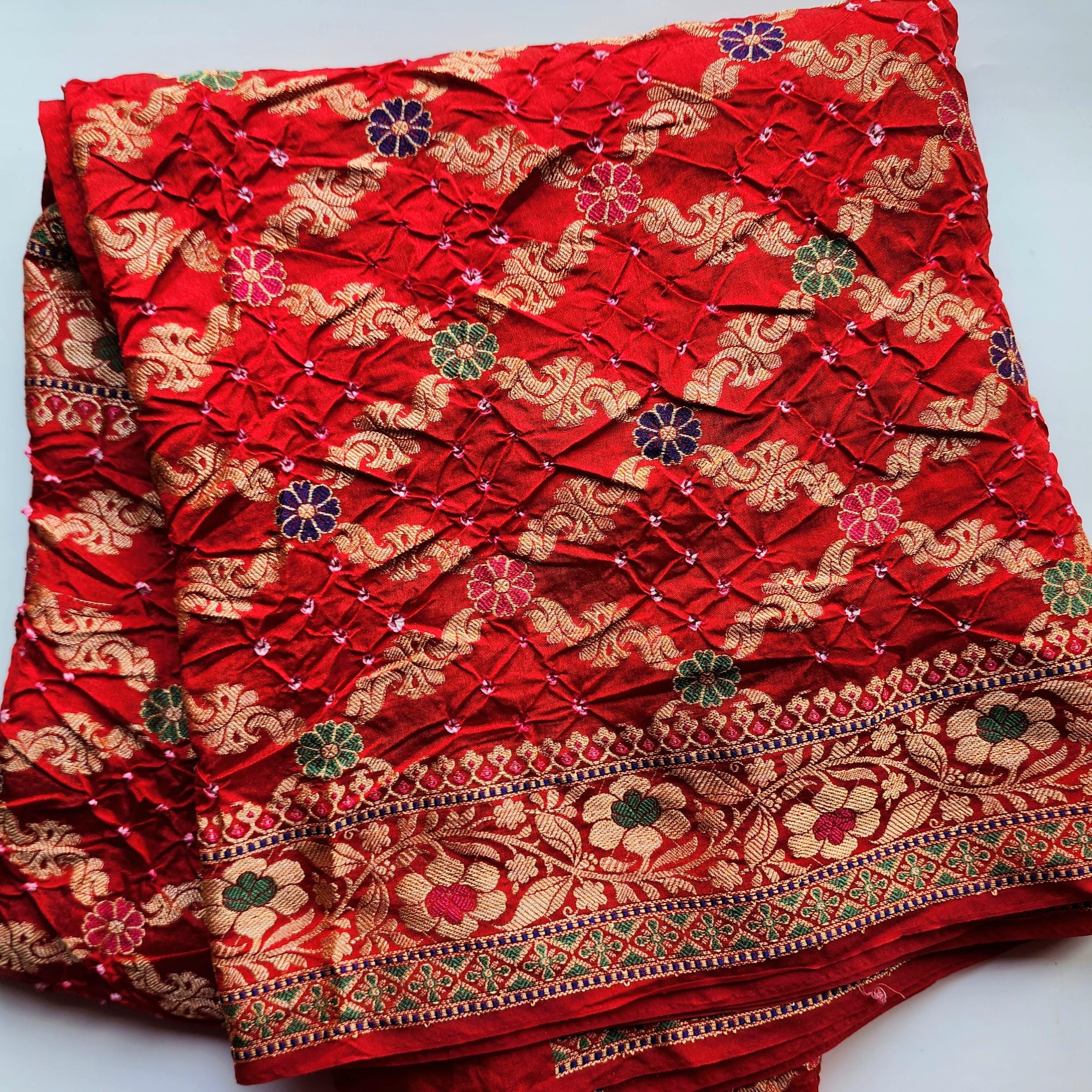 Rich Red Bandhni dupatta with Banarasi Meenakari work