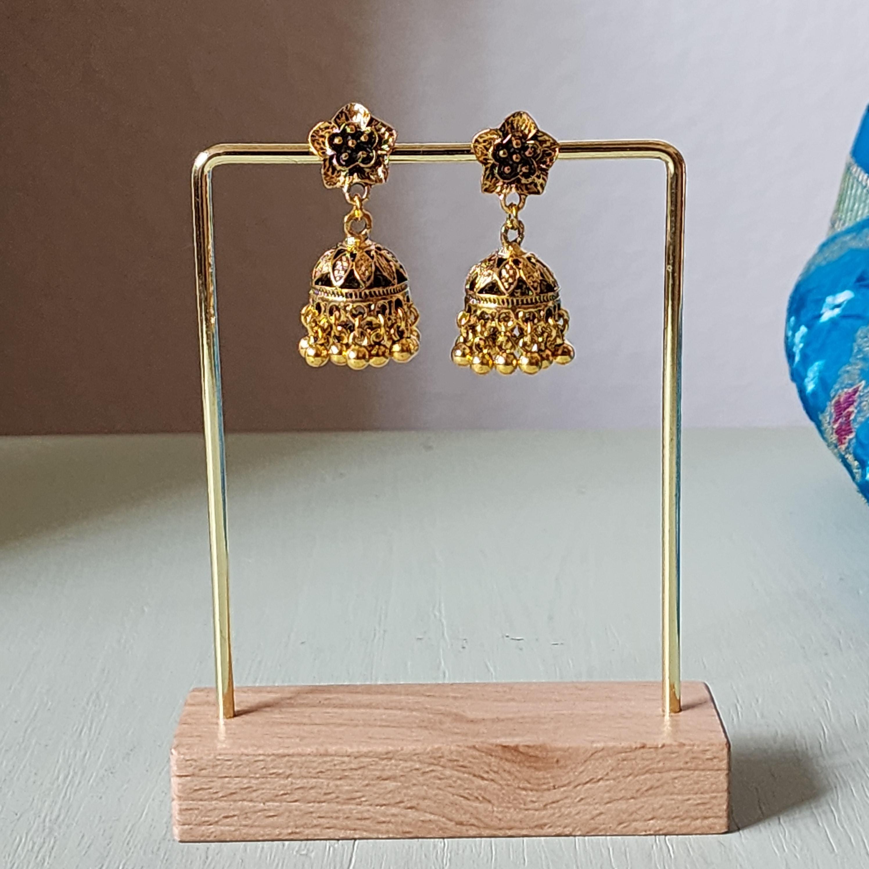 Gold Floral Jhumka Earrings  Traditional Indian Dangle Jewelry