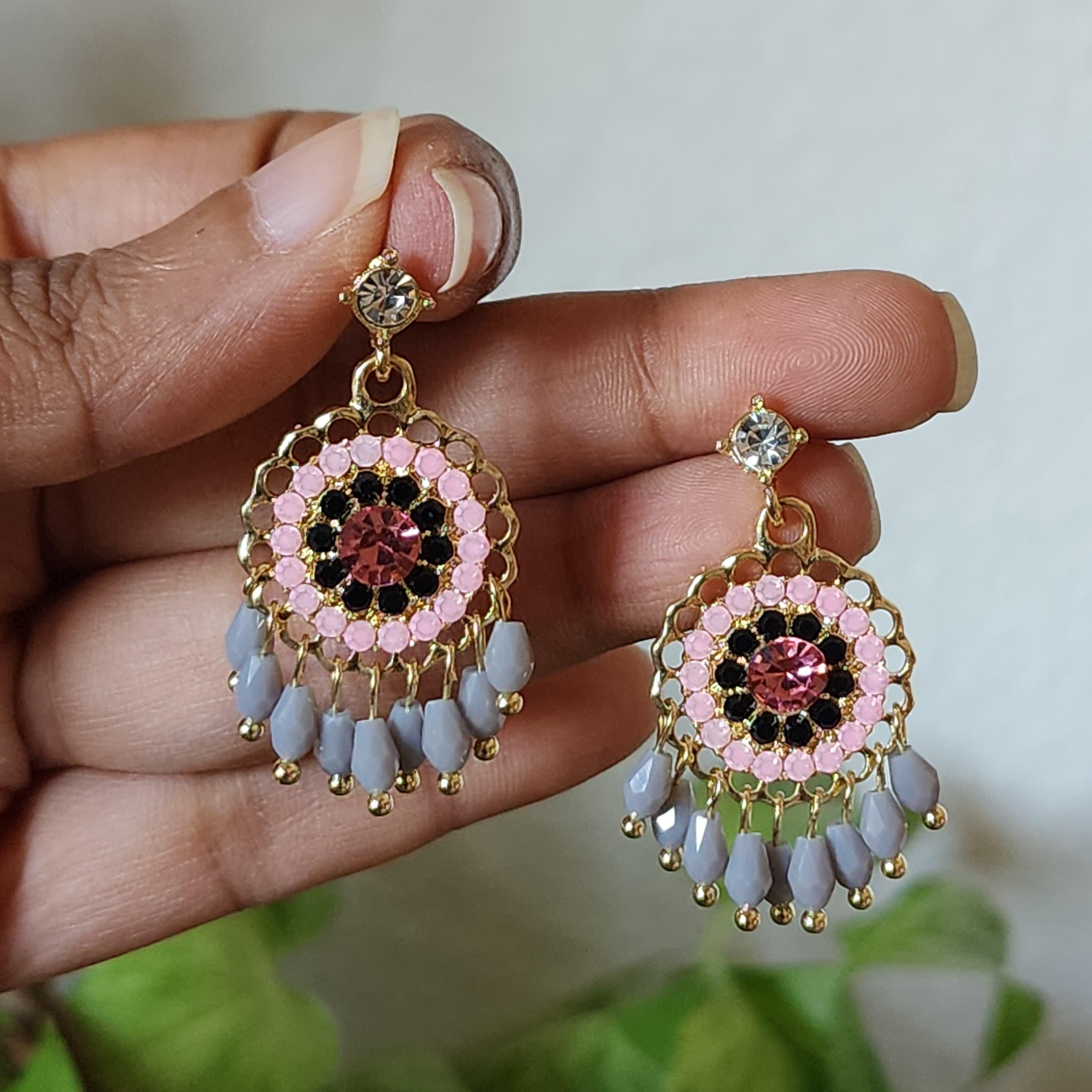 Pink & White Enamel Chandbali Earrings  Festive Bridal Jewelry