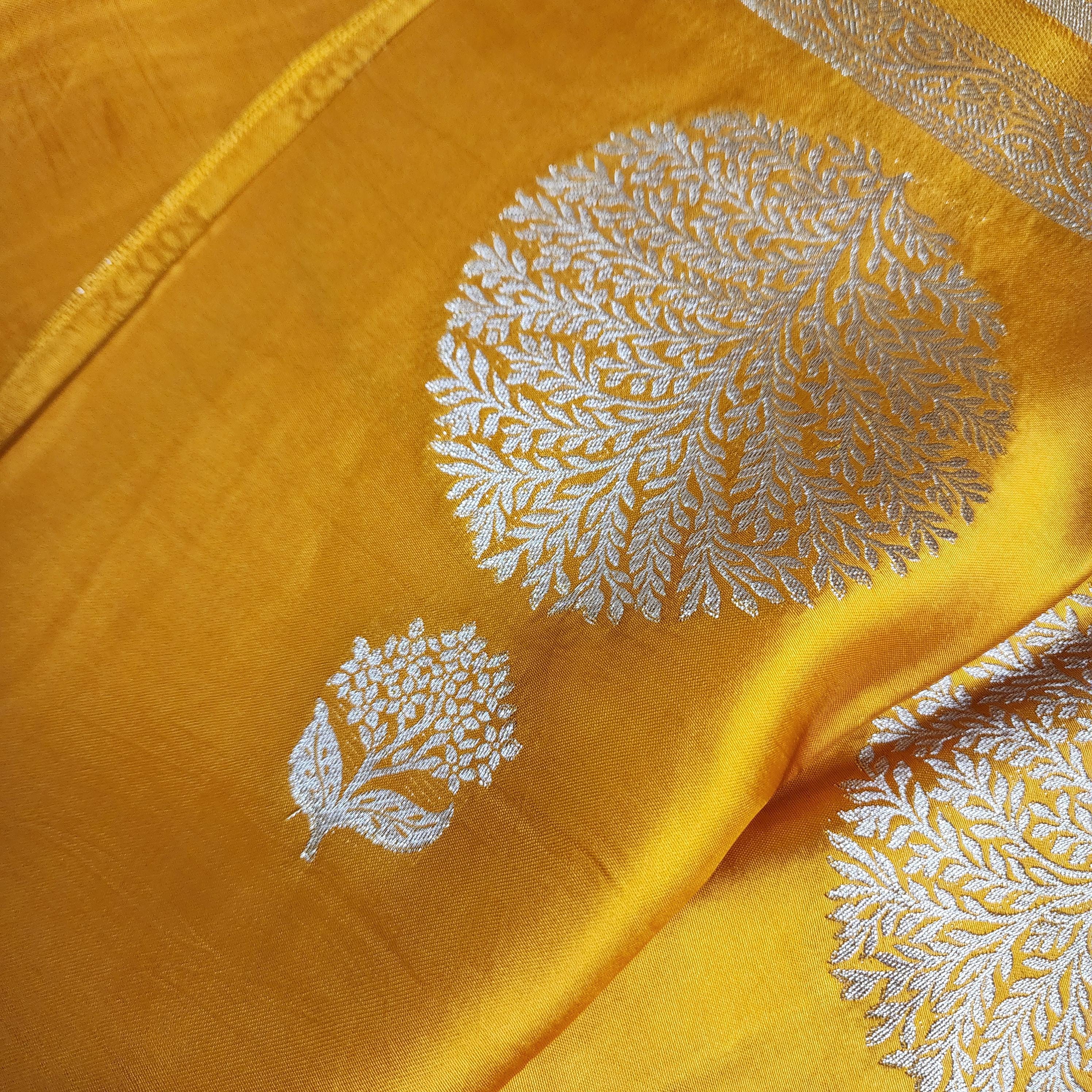 Banarasi Crape Georgette Saree in elegant yellow & light gold Zari