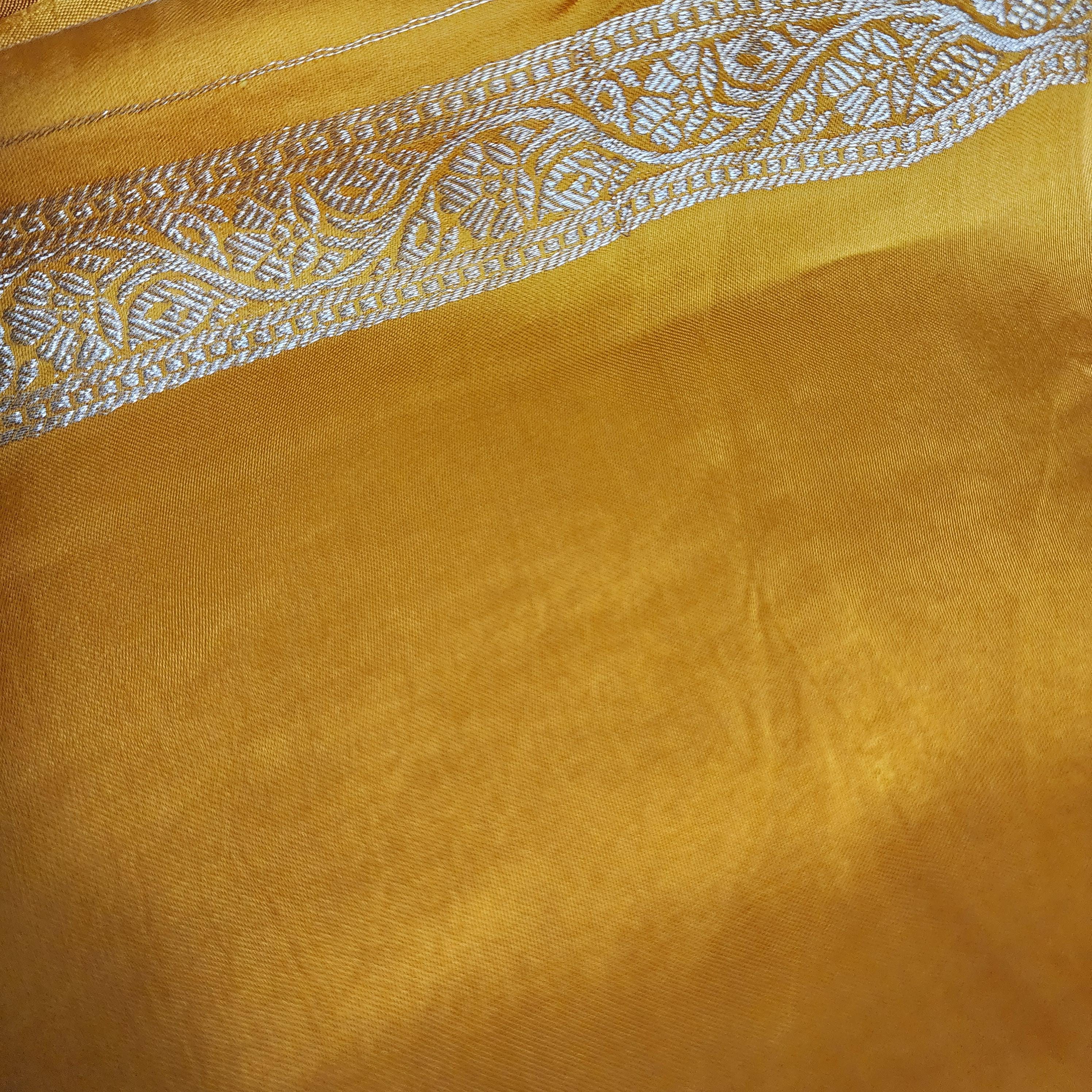 Banarasi Crape Georgette Saree in elegant yellow & light gold Zari