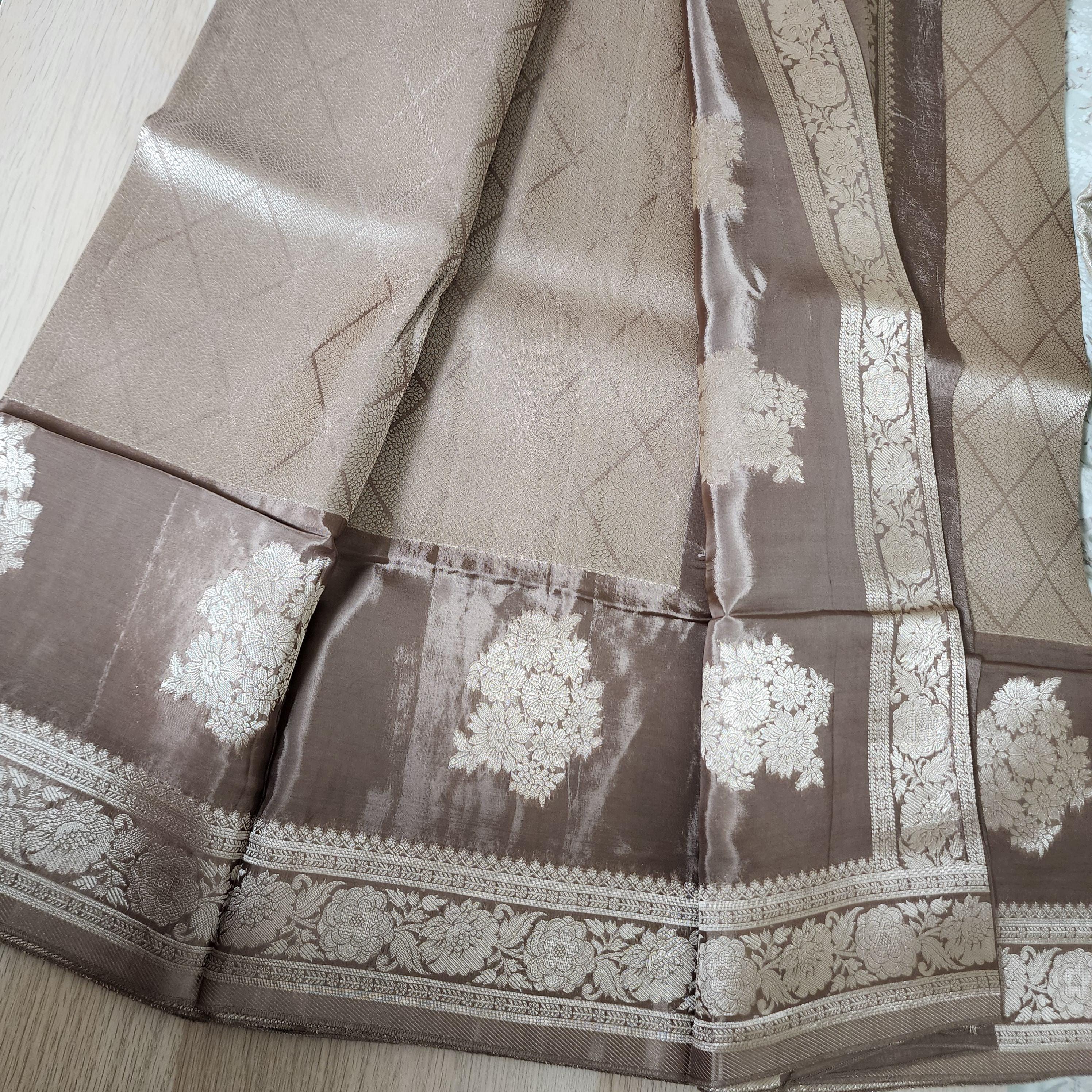 Banarasi Crape Georgette Saree in Gray & Silver Zari