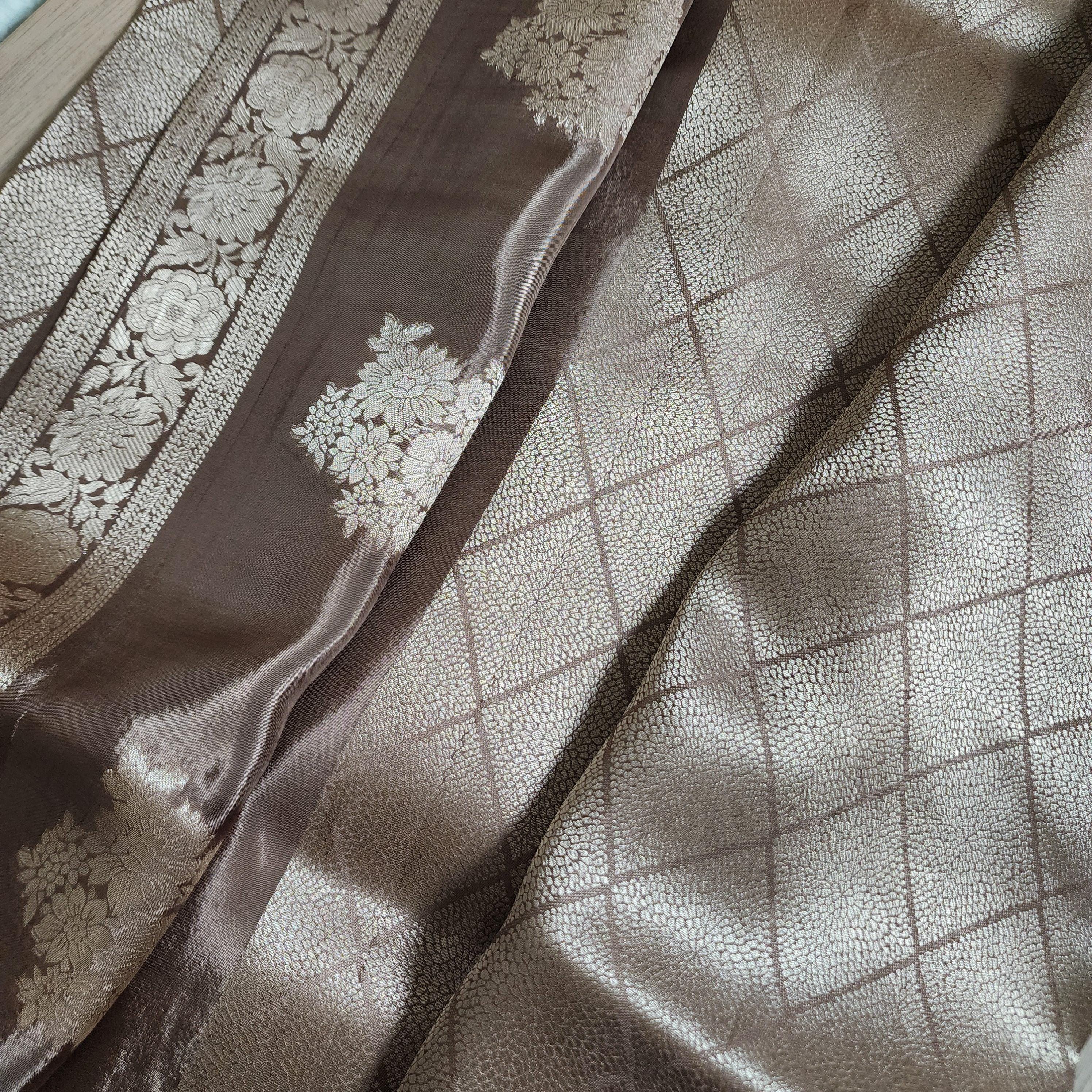 Banarasi Crape Georgette Saree in Gray & Silver Zari
