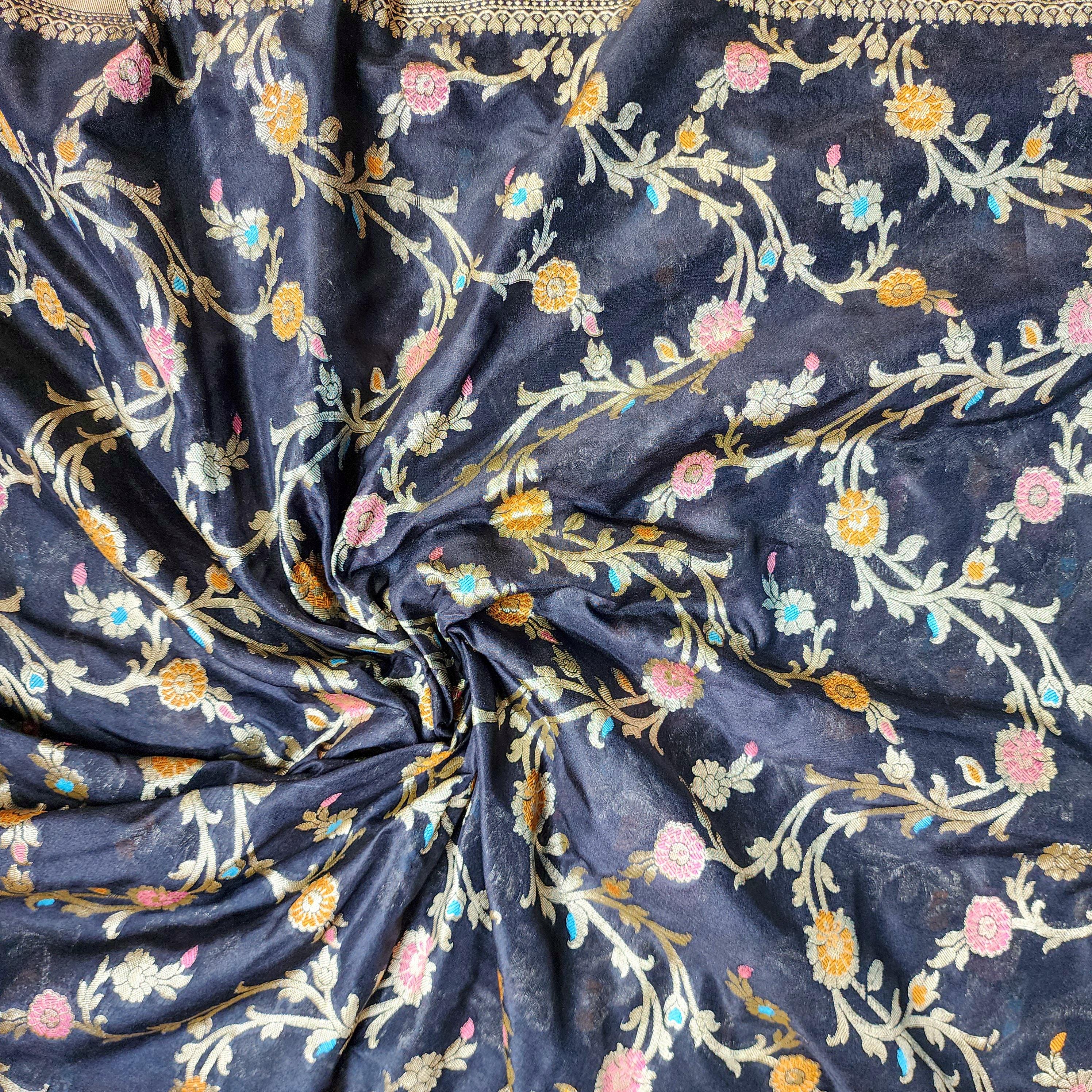 Black Banarasi Silk Dupatta with Gold Zari Border