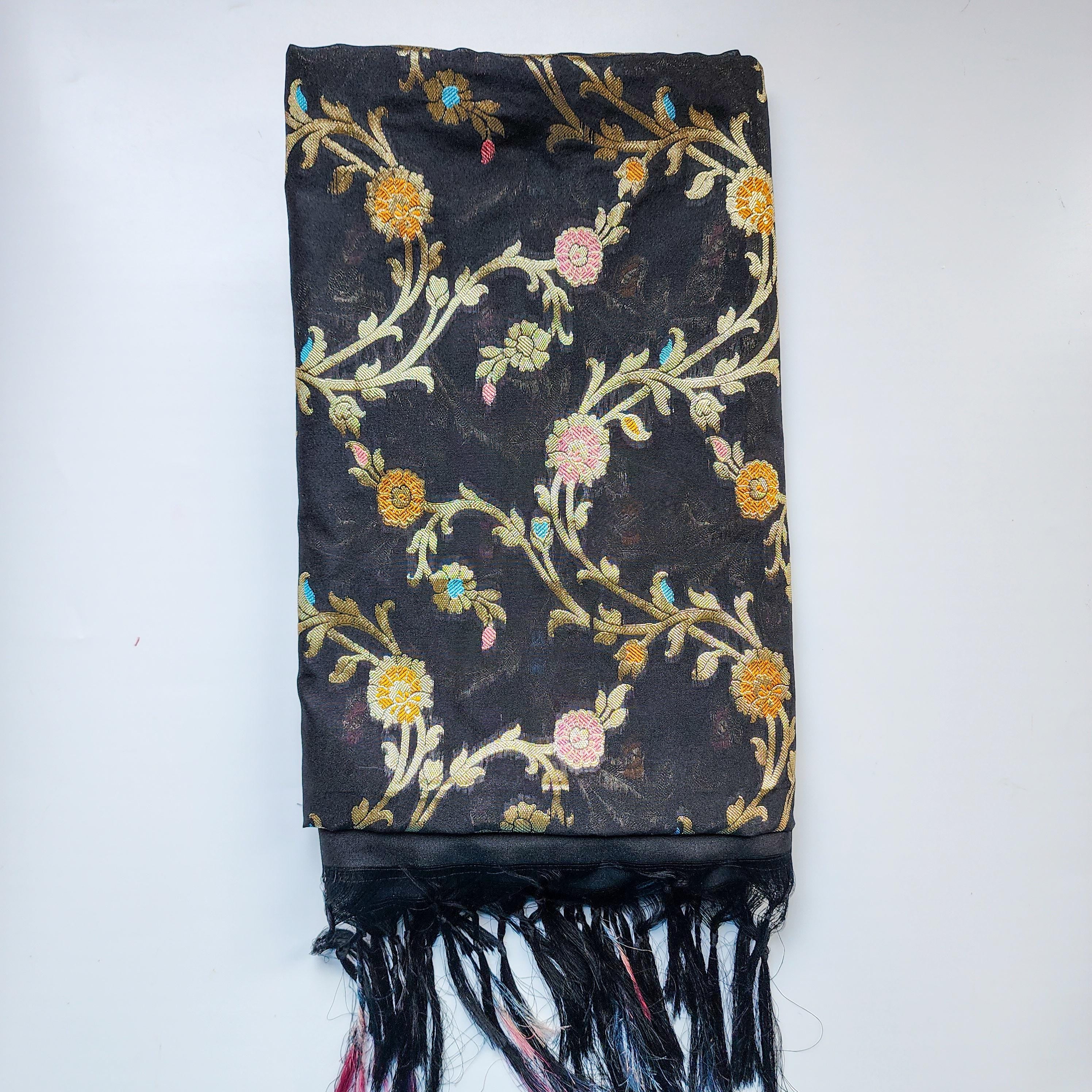 Black Banarasi Silk Dupatta with Gold Zari Border