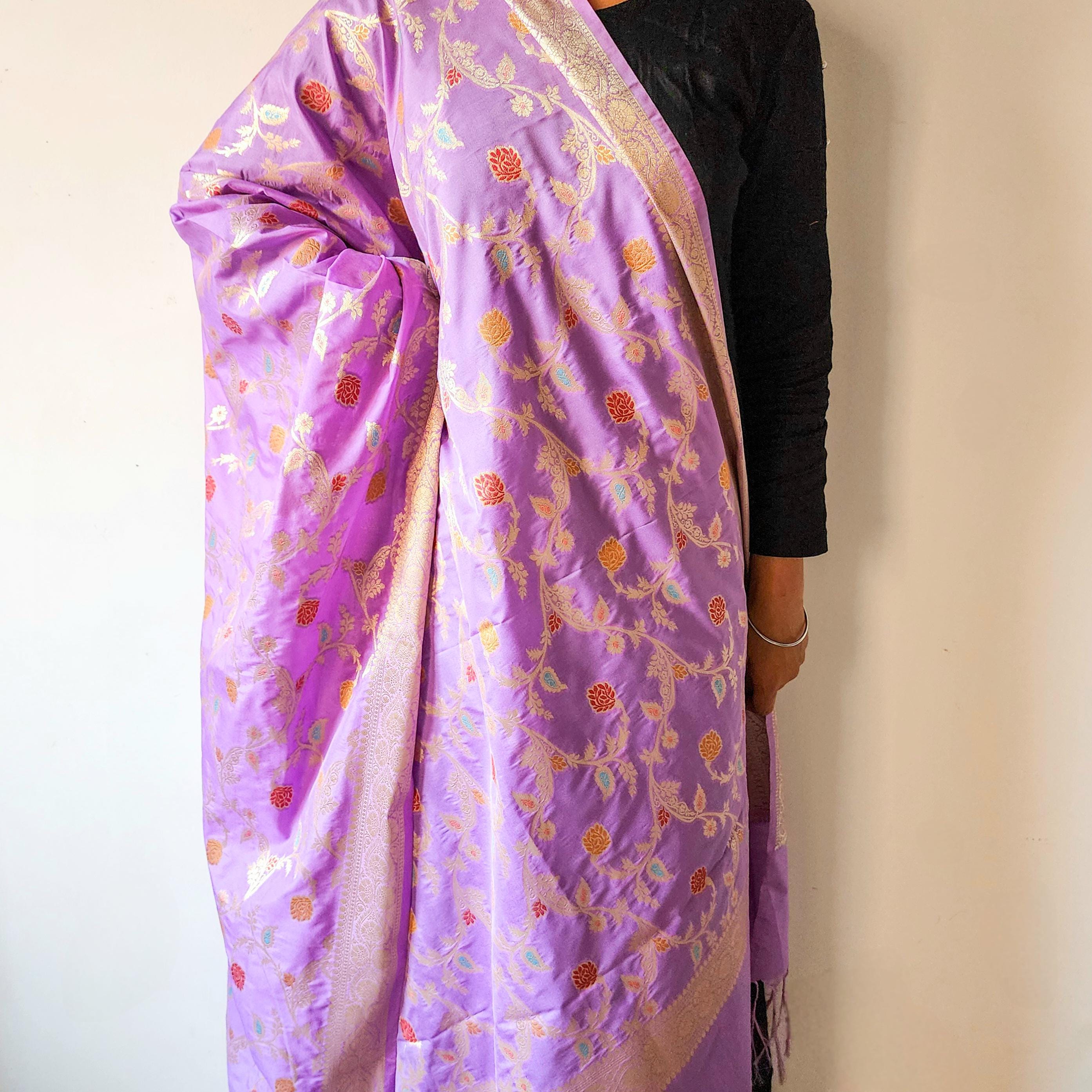 Baby Pink Banarasi Silk Dupatta with Elegant Multicolor Meenakari and Zari Border