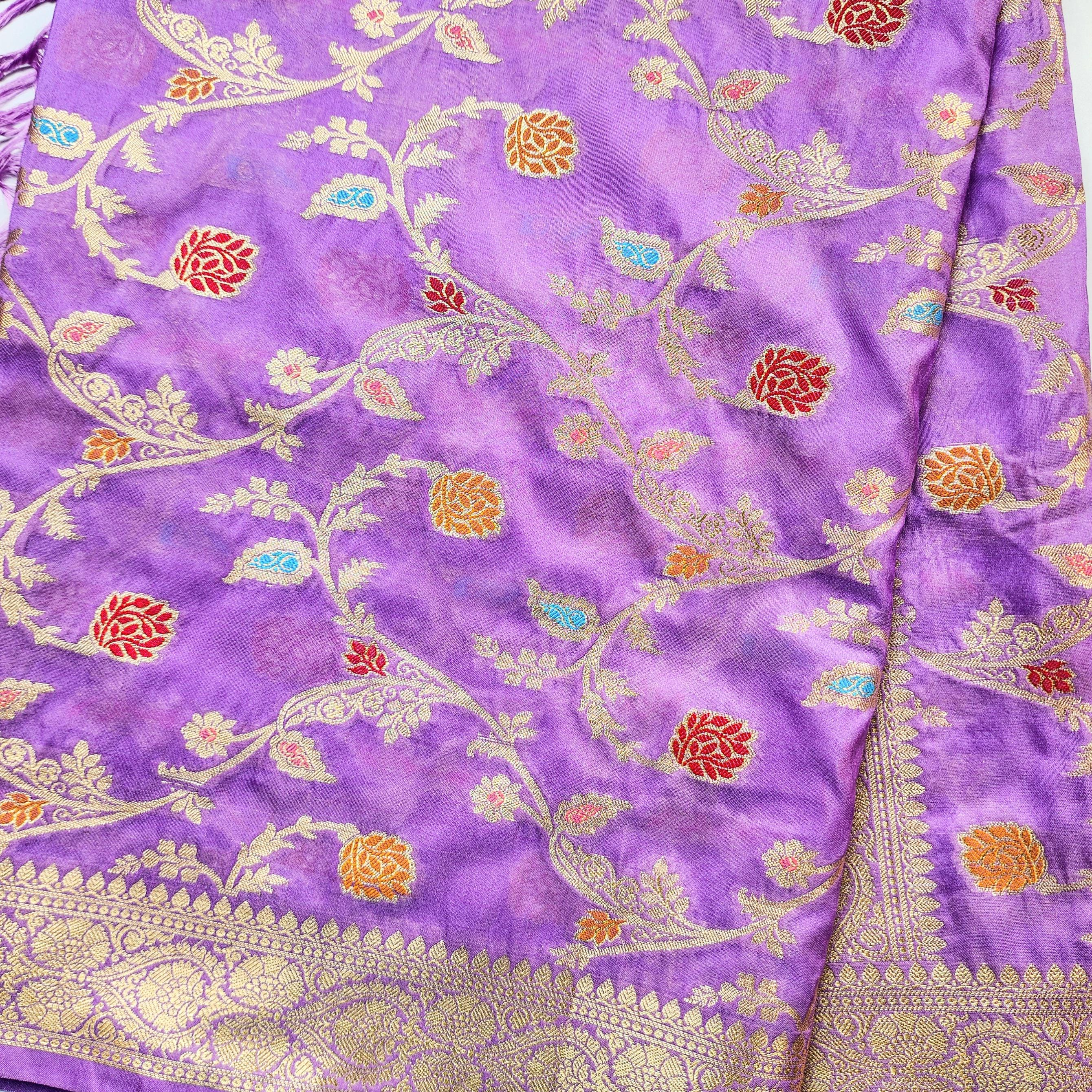 Baby Pink Banarasi Silk Dupatta with Elegant Multicolor Meenakari and Zari Border