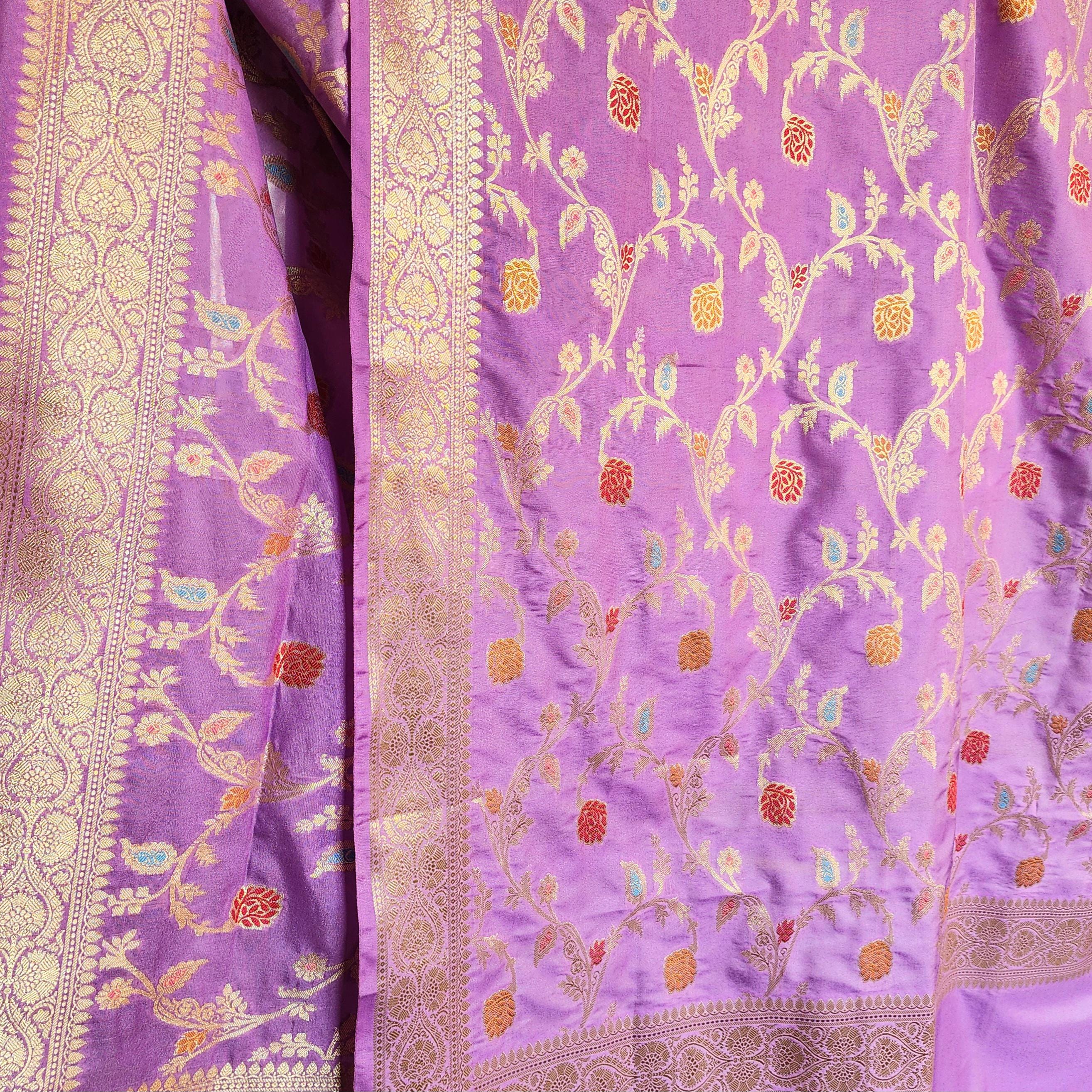 Baby Pink Banarasi Silk Dupatta with Elegant Multicolor Meenakari and Zari Border