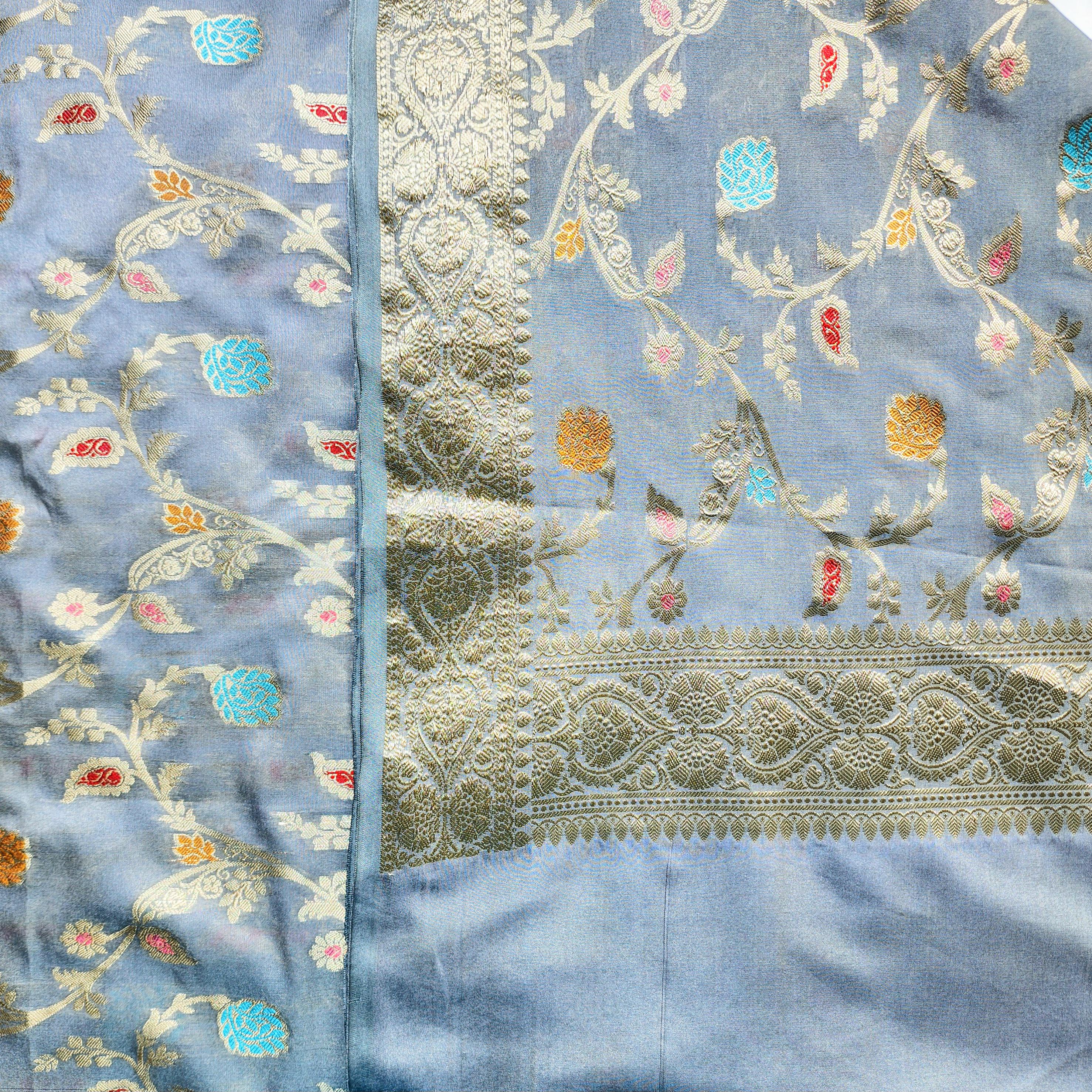 Sky Blue Banarasi Silk Dupatta with Multicolor Meenakari and Traditional Zari Weave