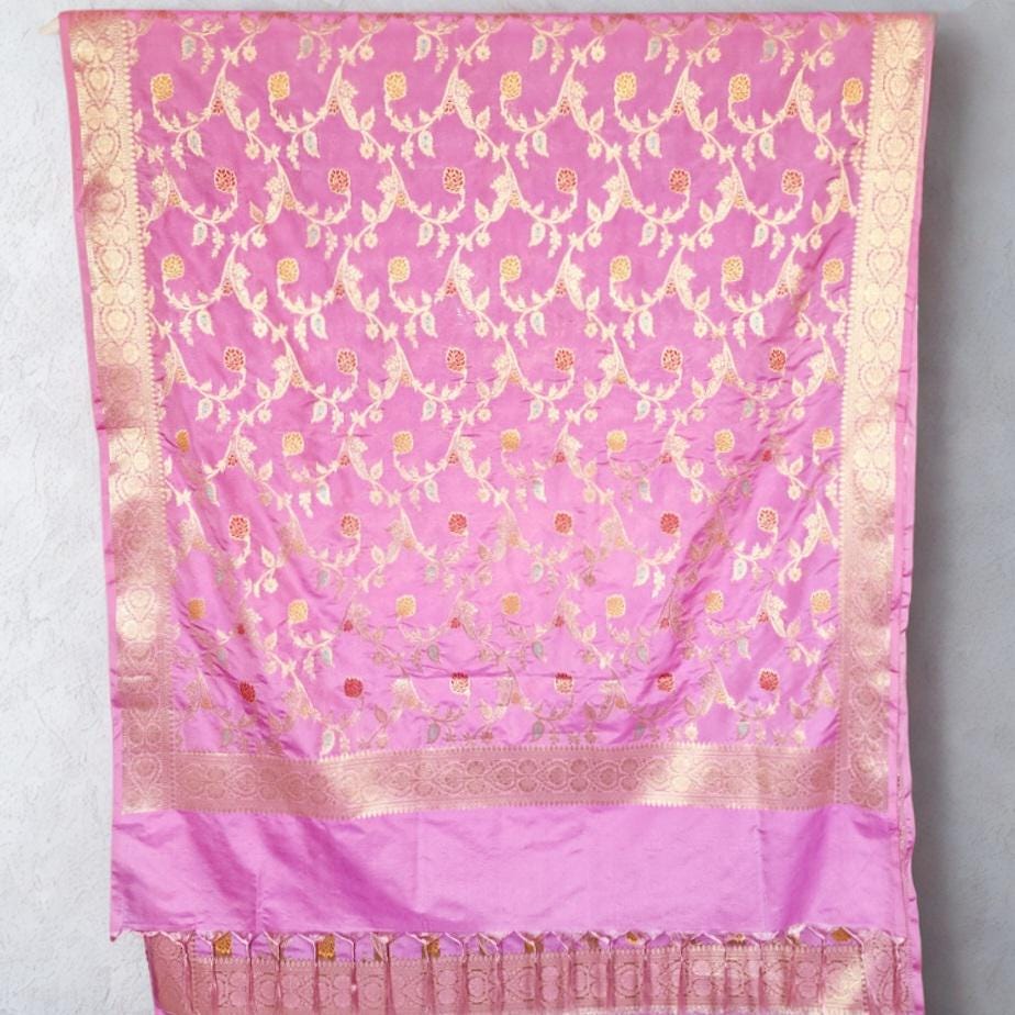 Lavender Banarasi Silk Dupatta with Intricate Multicolor Meenakari and Zari Weave