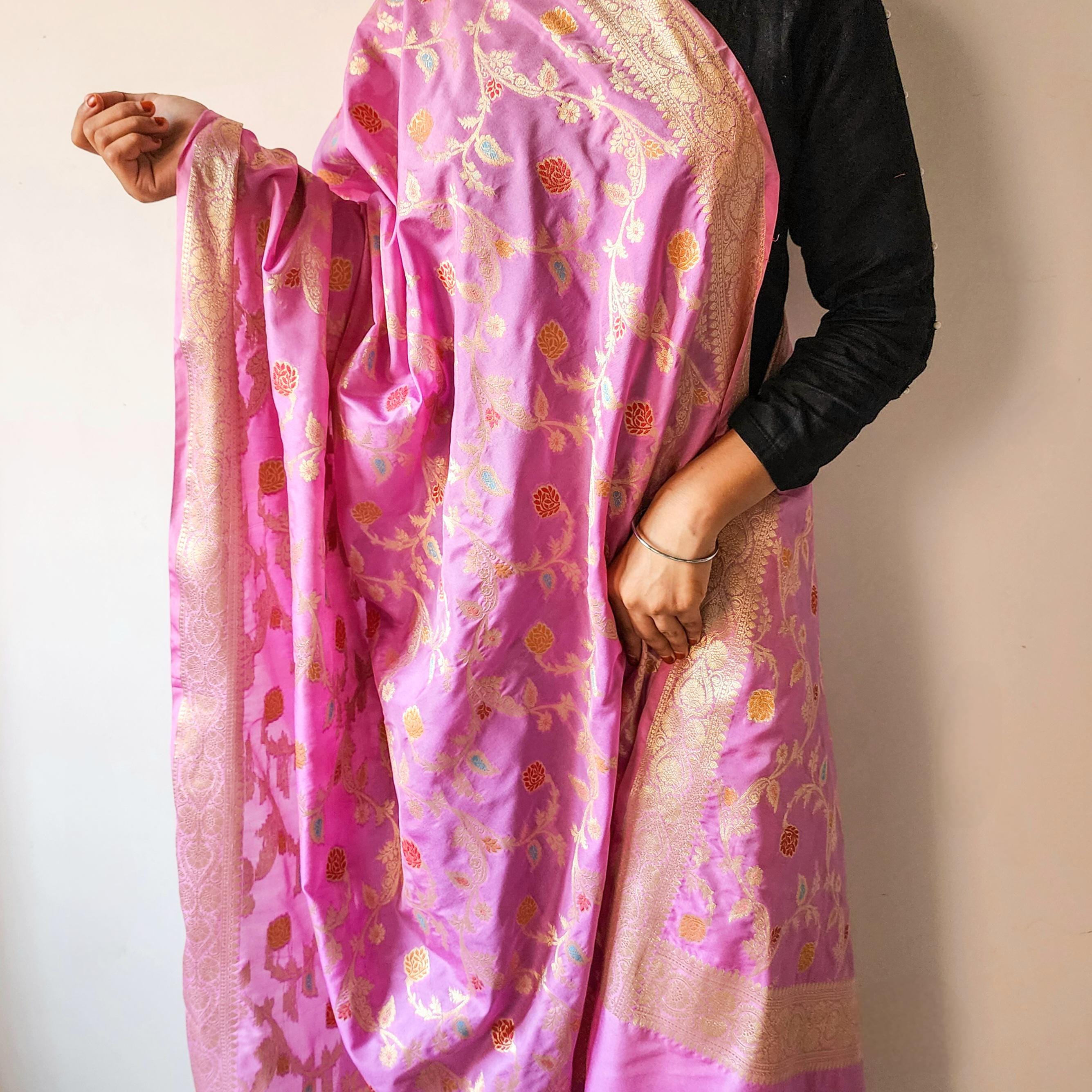 Lavender Banarasi Silk Dupatta with Intricate Multicolor Meenakari and Zari Weave