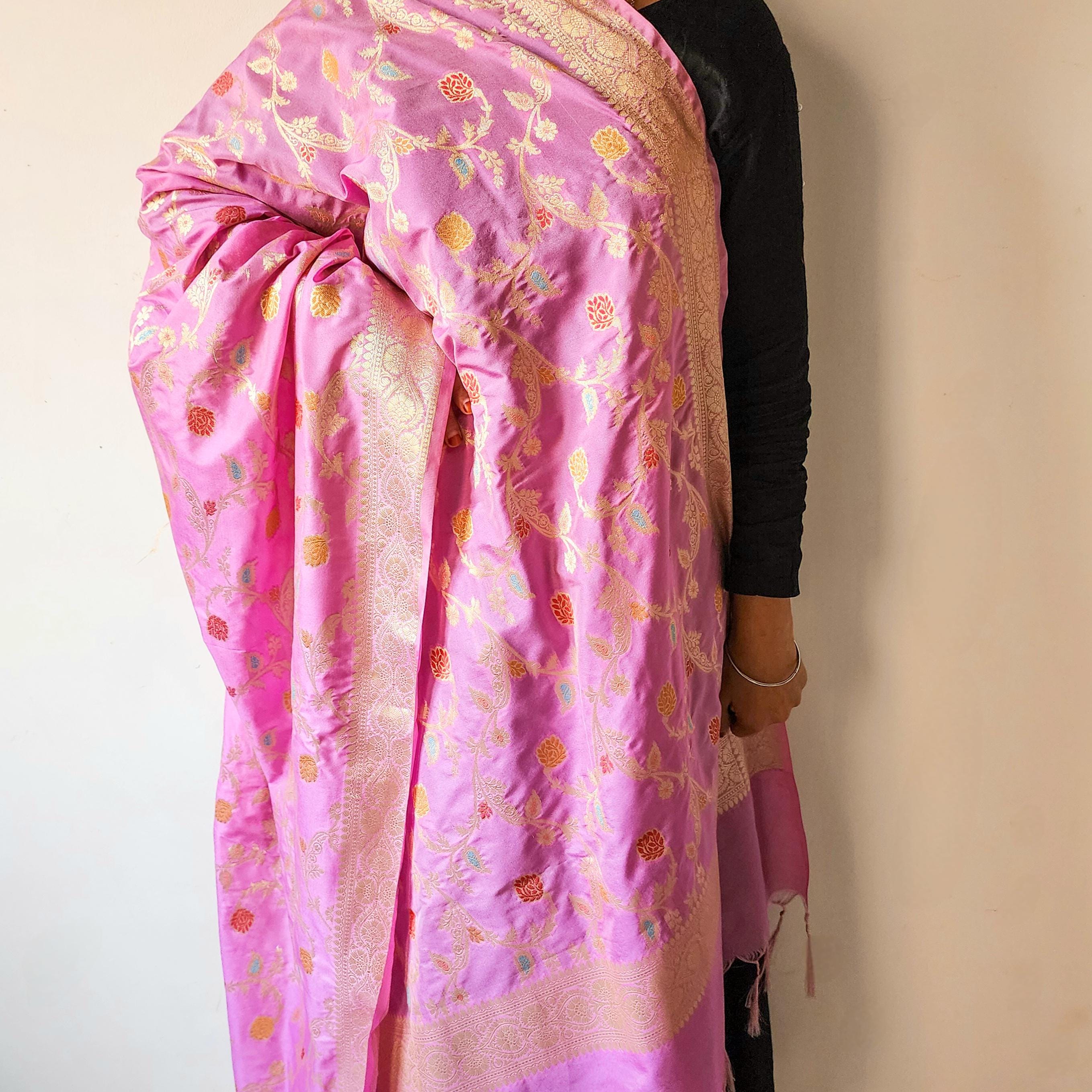 Lavender Banarasi Silk Dupatta with Intricate Multicolor Meenakari and Zari Weave