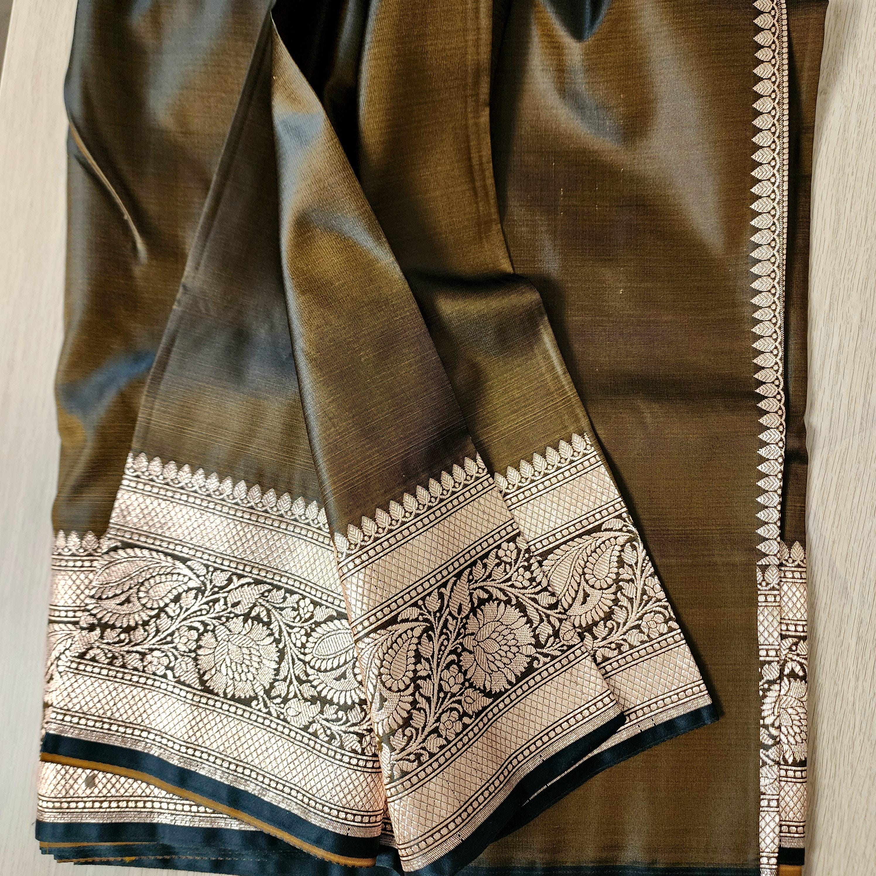 Rich Caramel Brown Pure Banarasi Katan Silk Saree with light Gold Zari Weaving