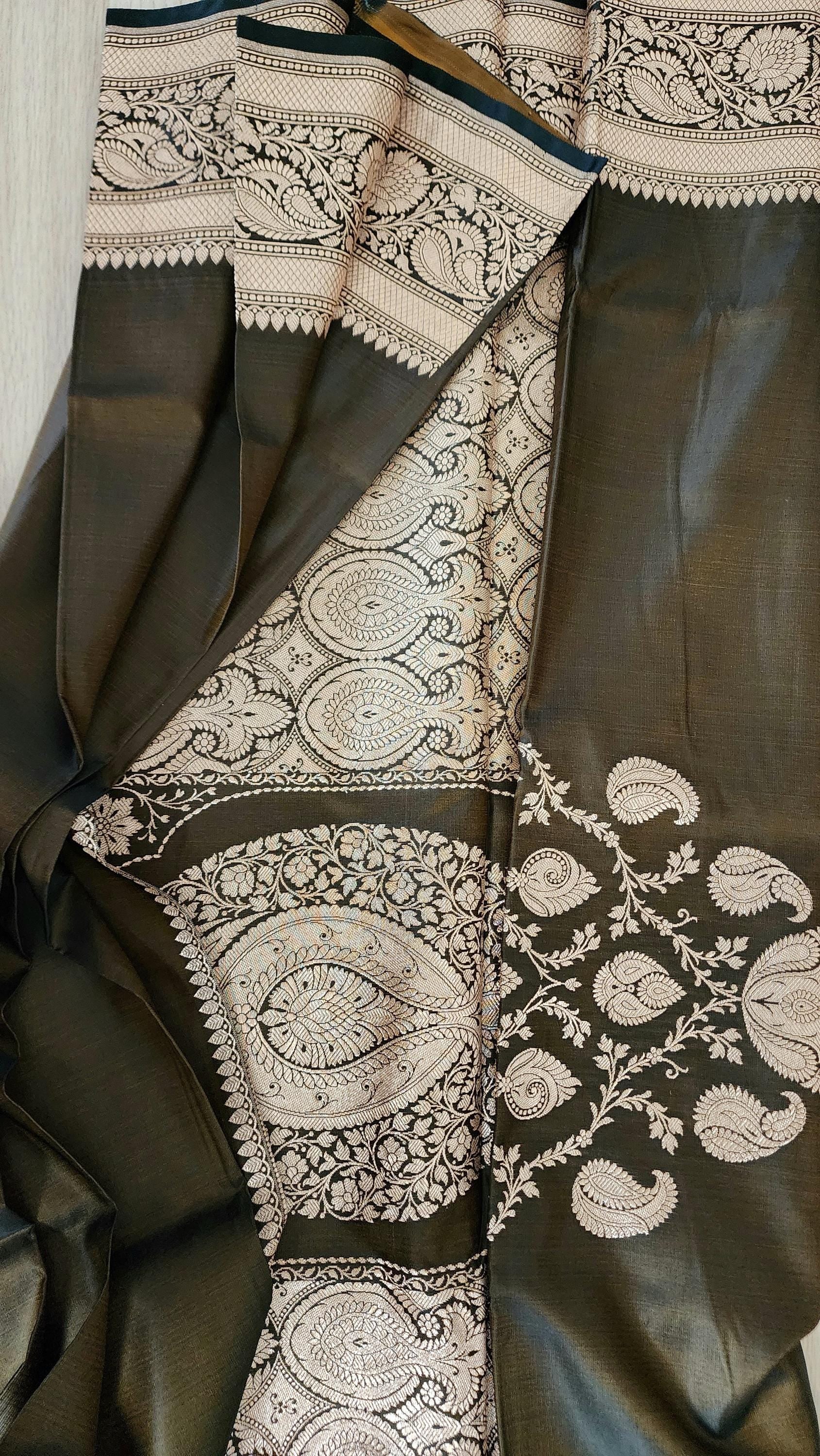 Rich Caramel Brown Pure Banarasi Katan Silk Saree with light Gold Zari Weaving