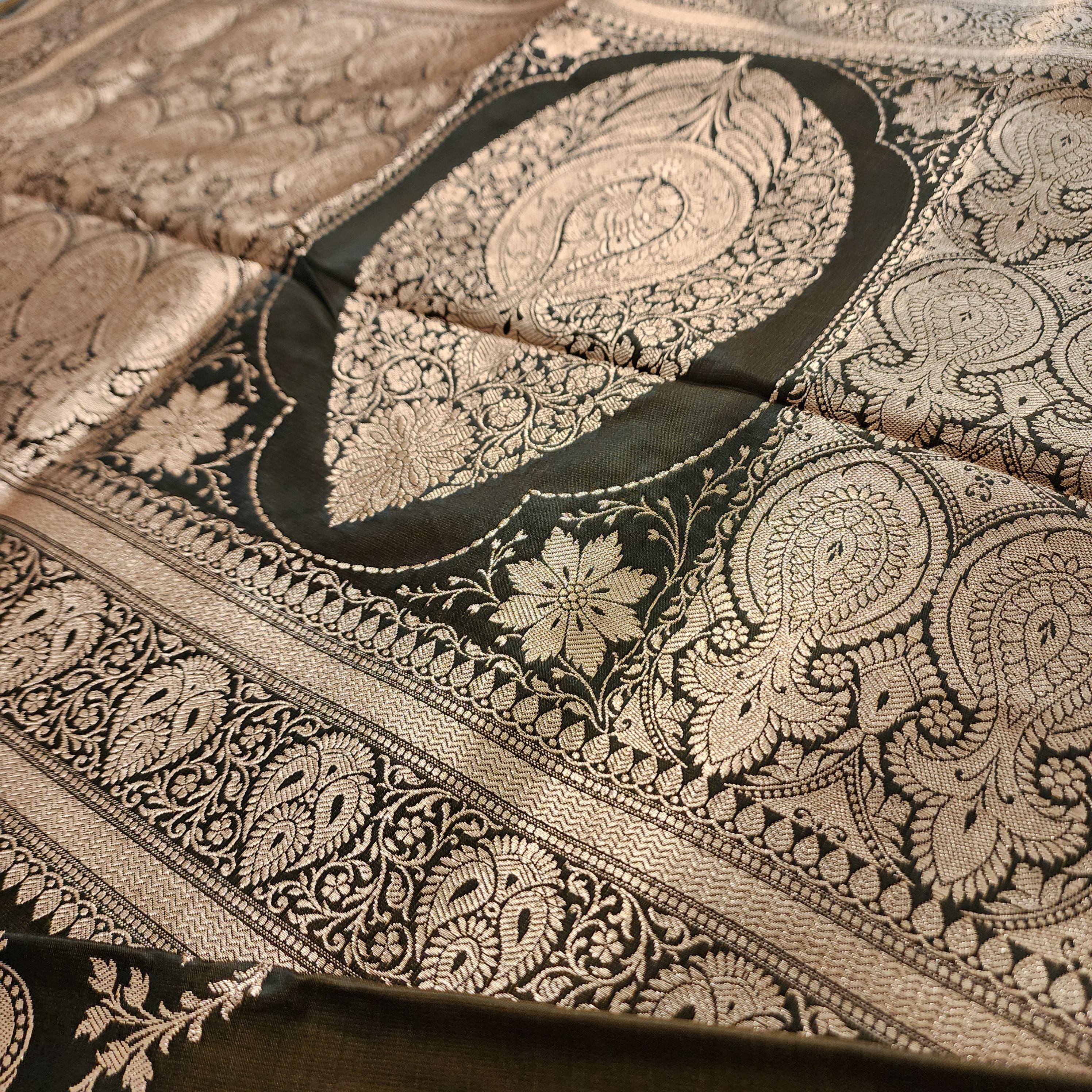 Rich Caramel Brown Pure Banarasi Katan Silk Saree with light Gold Zari Weaving