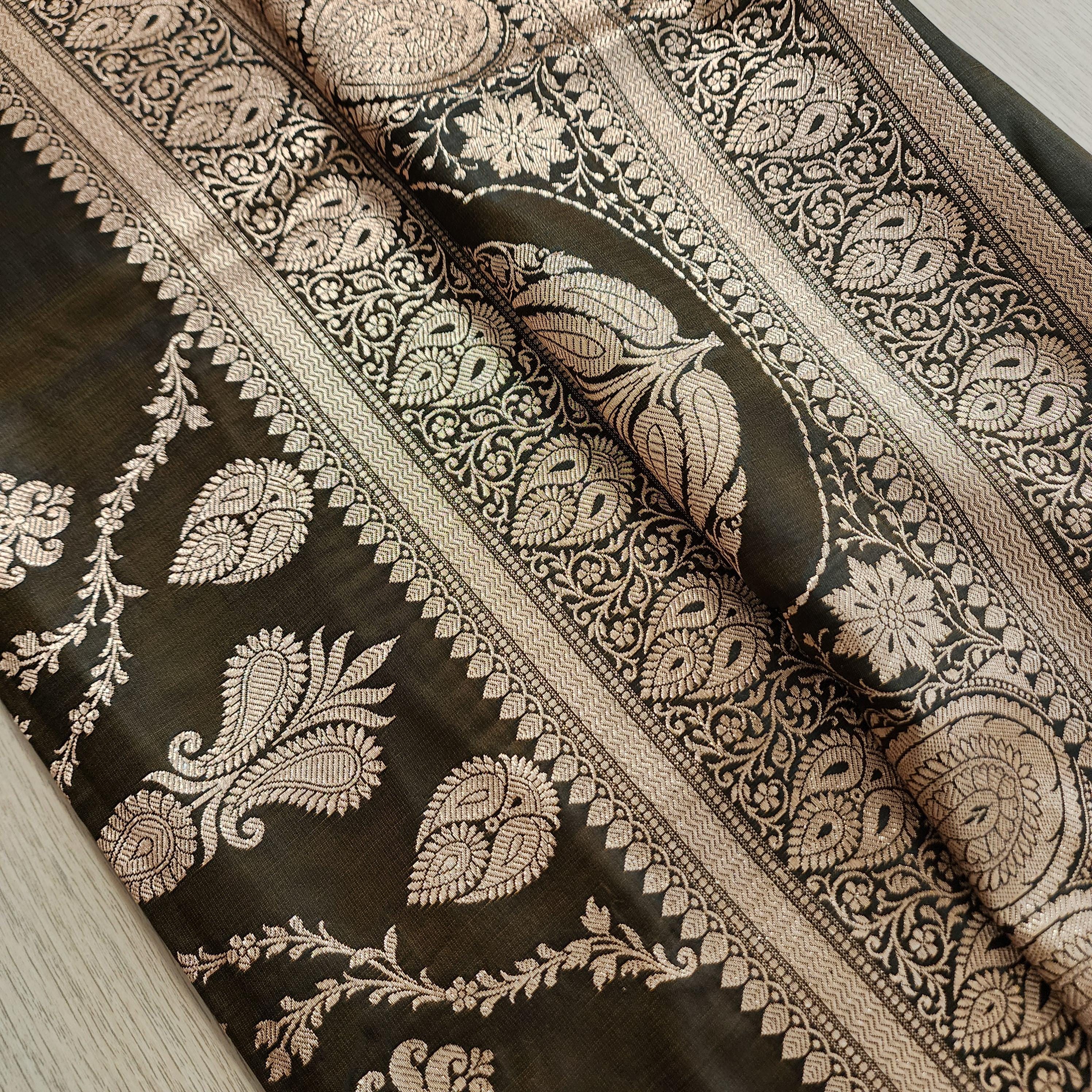 Rich Caramel Brown Pure Banarasi Katan Silk Saree with light Gold Zari Weaving