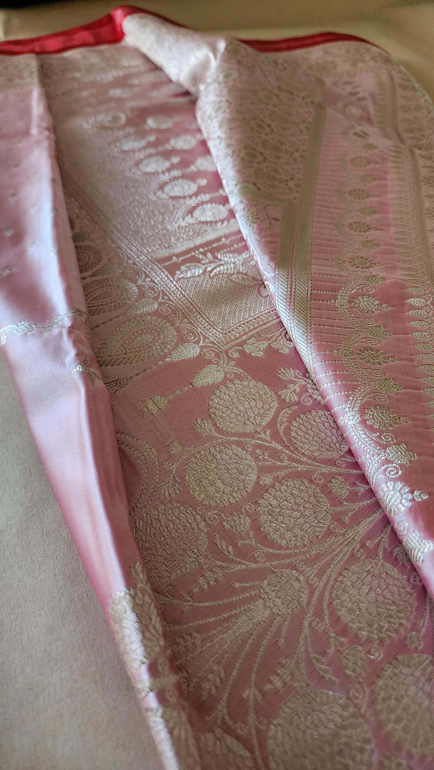 Luxury Red Banarasi Katan Silk Saree | Light Gold Zari weaving