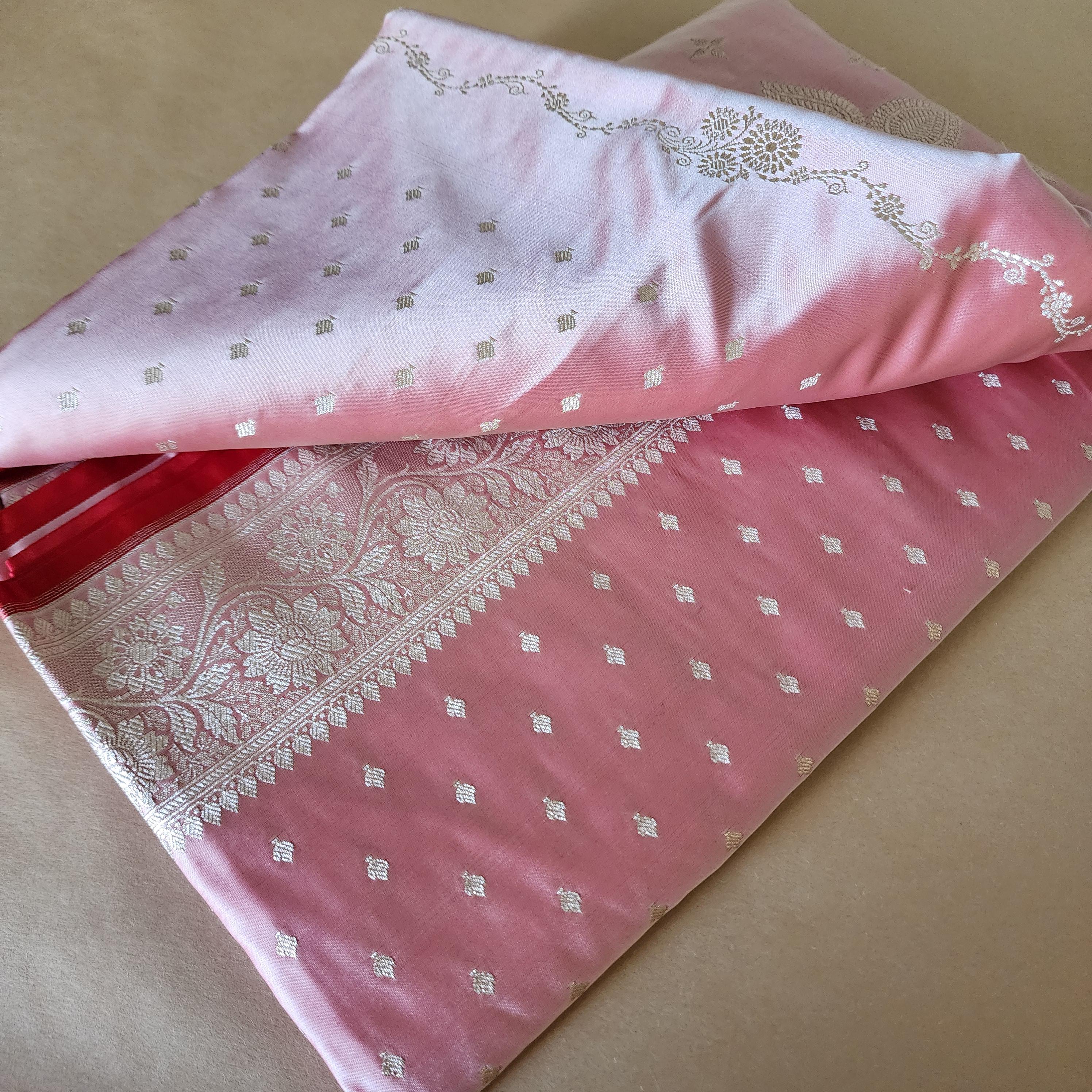 Luxury Red Banarasi Katan Silk Saree | Light Gold Zari weaving