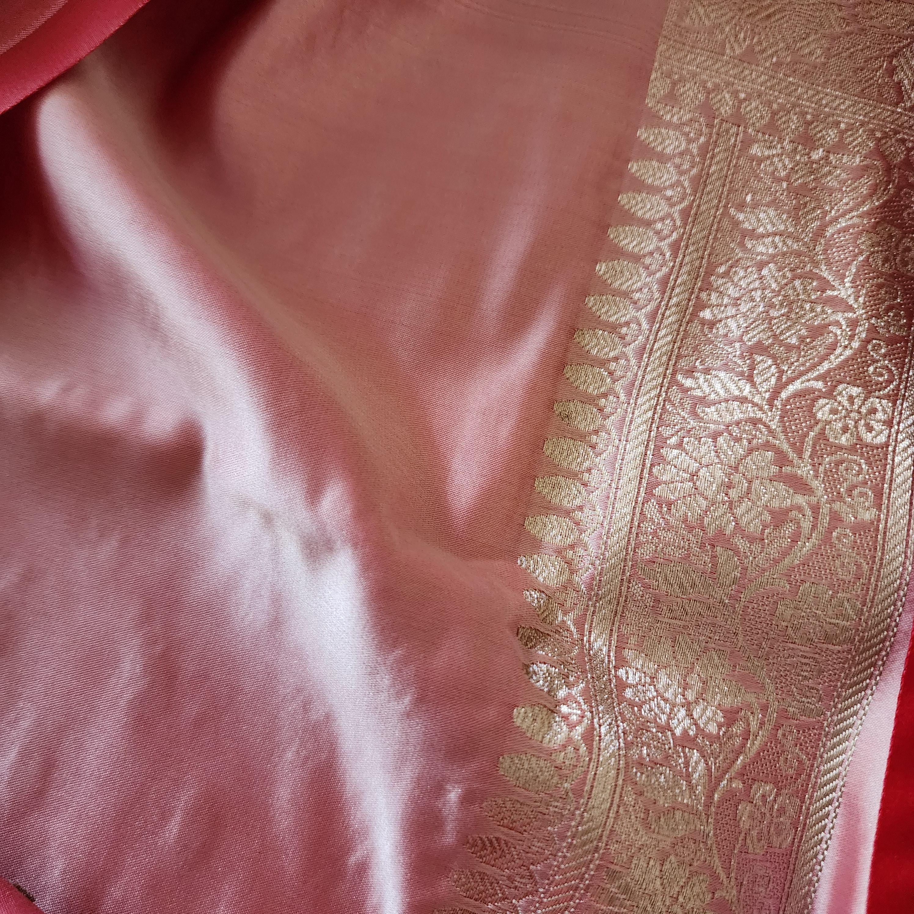 Luxury Red Banarasi Katan Silk Saree | Light Gold Zari weaving