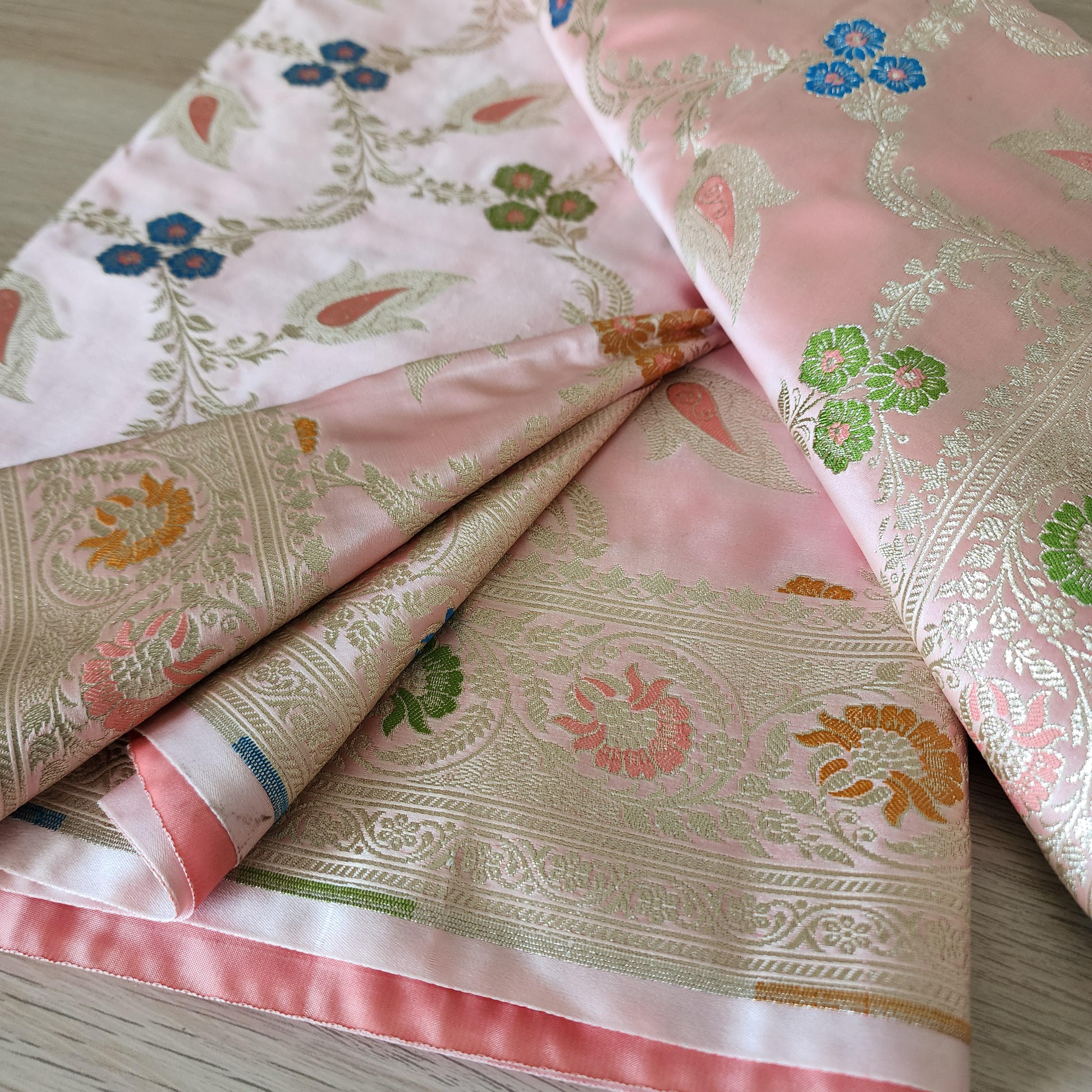 Royal Banarasi Katan Silk Saree | Blush Pink Multicolor Meenakari Floral Jaal