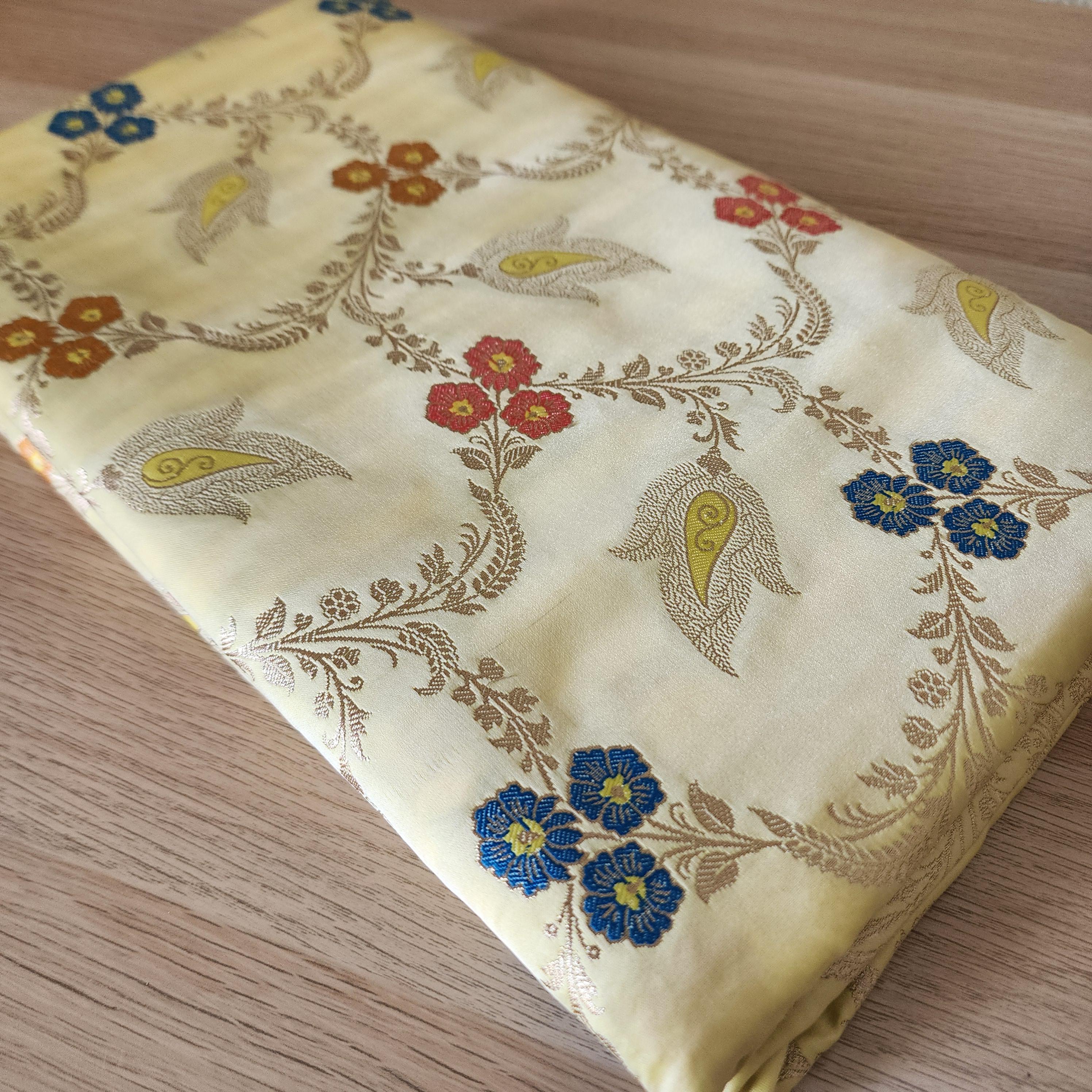 Rich Banarasi Katan Silk Saree | Butter Yellow Multicolor Meenakari Floral Jaal