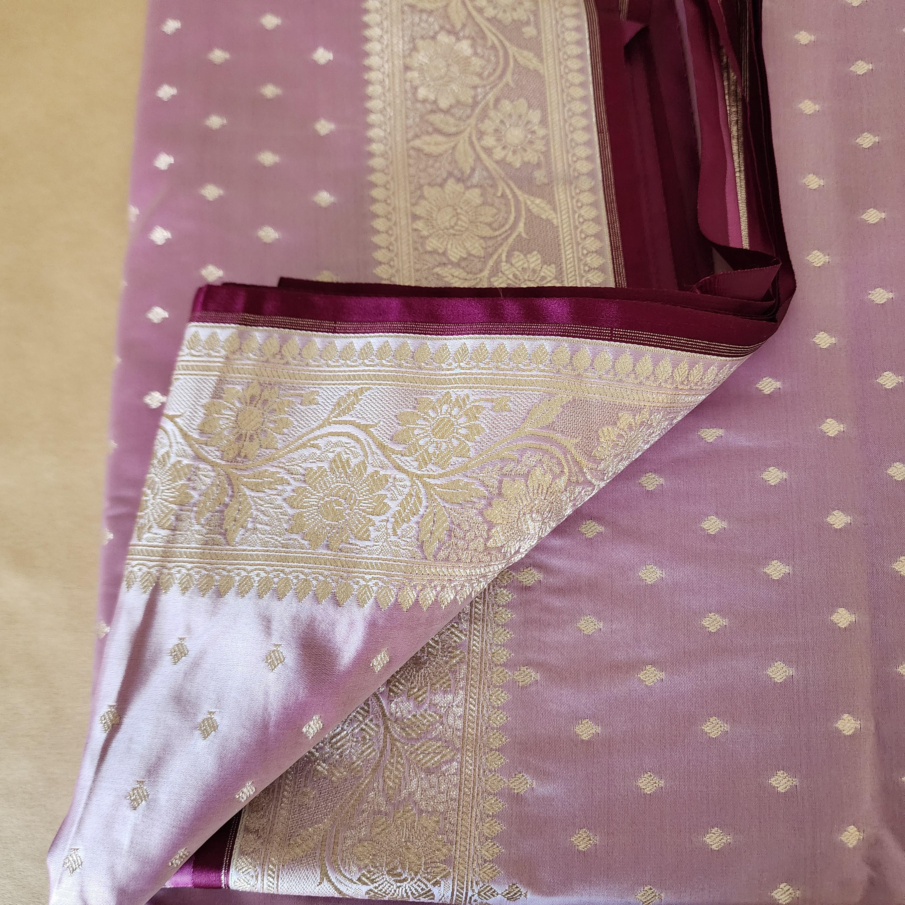 Lavender Purple Banarasi Katan Silk Saree | Light Gold Zari weaving