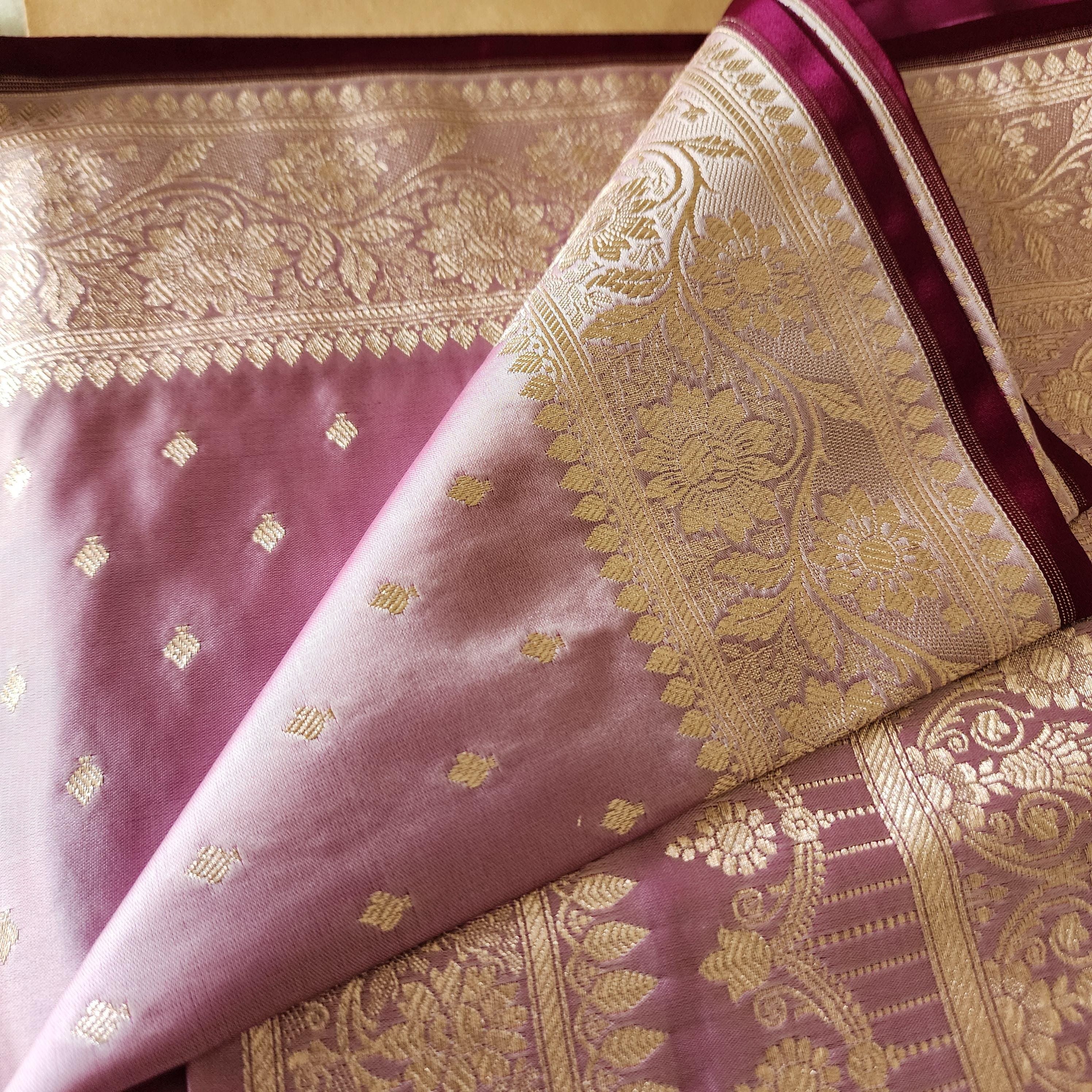 Lavender Purple Banarasi Katan Silk Saree | Light Gold Zari weaving