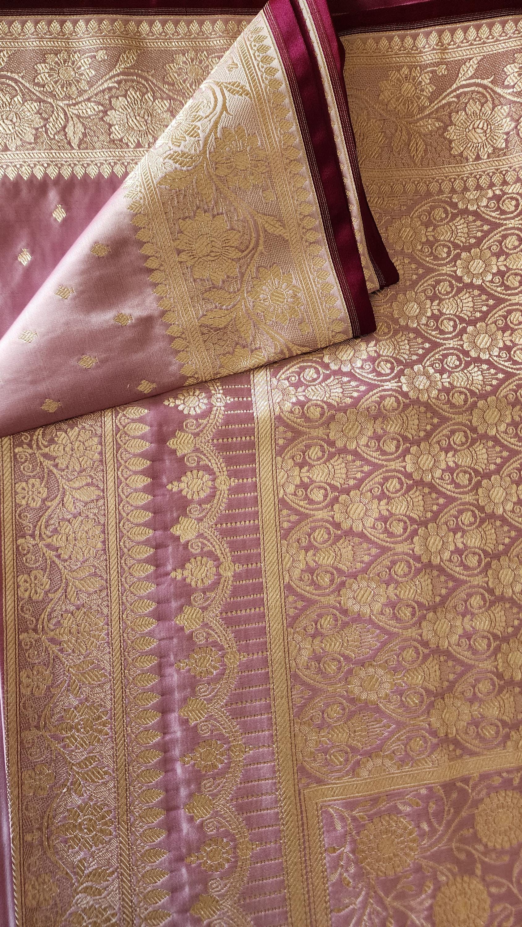 Lavender Purple Banarasi Katan Silk Saree | Light Gold Zari weaving