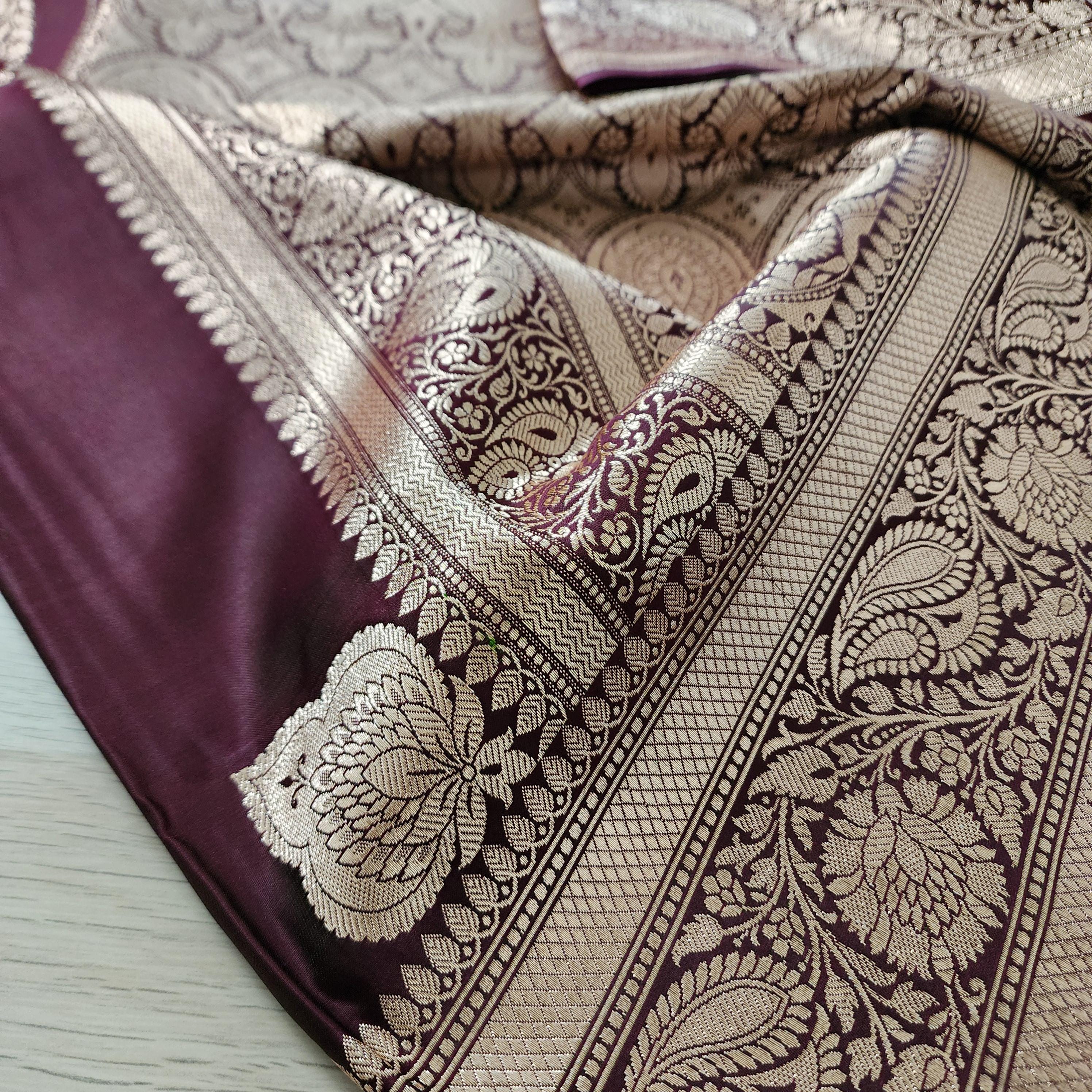 Rich Chocolate Brown Pure Banarasi Katan Silk Saree with light Gold Zari Weaving