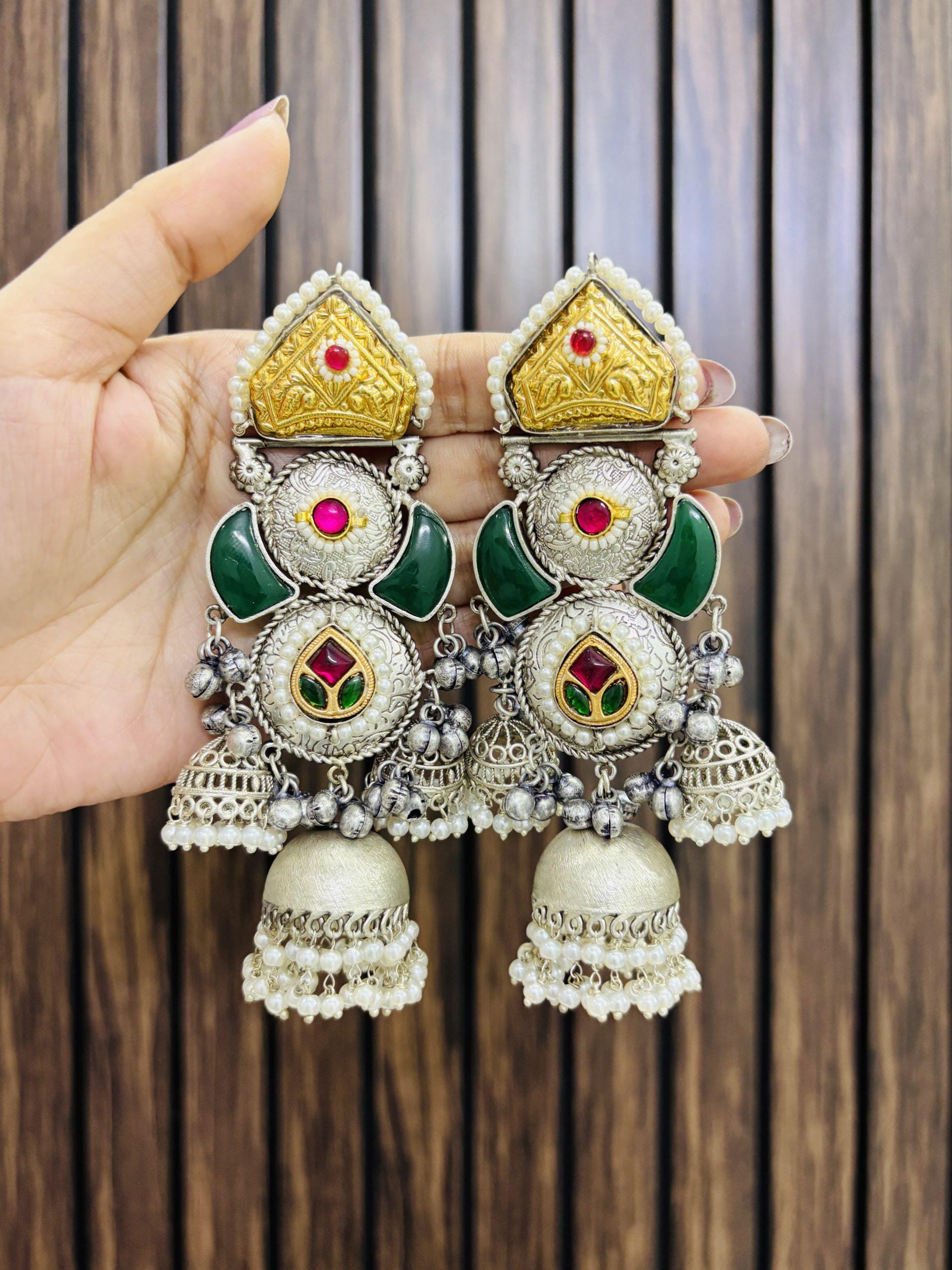 Silver Oxidized Statement Jhumkas | Ethnic Handmade Earrings | Traditional Bohemian Jewelry