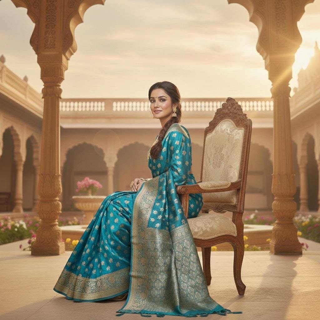 Rich Peacock Blue Banarasi Silk Saree with Gold Zari Weaving