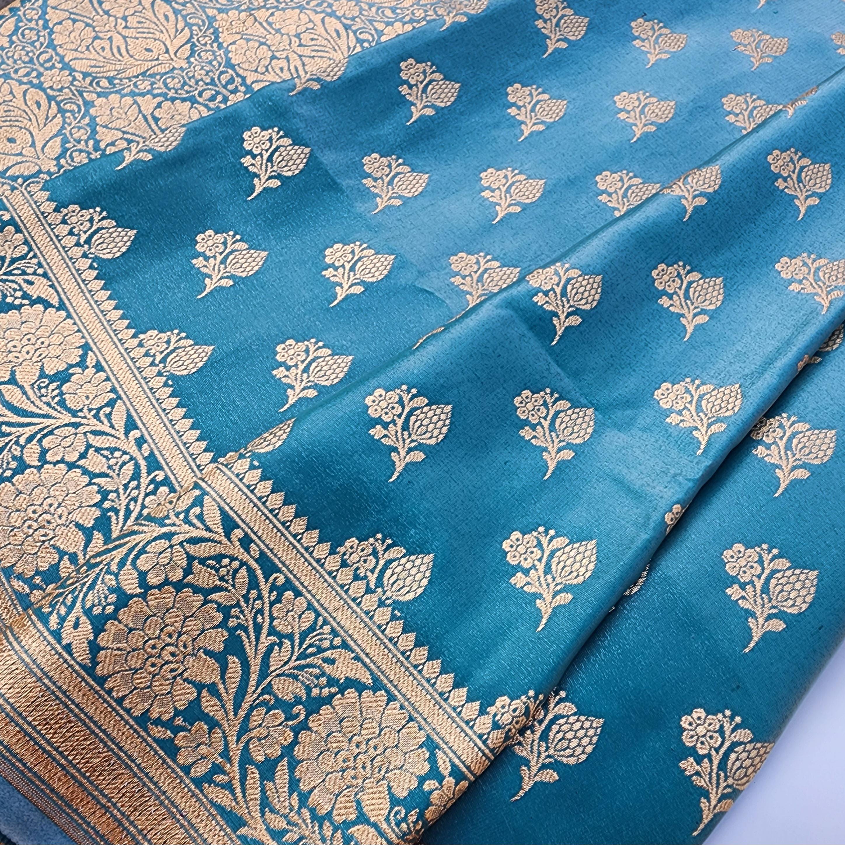 Rich Peacock Blue Banarasi Silk Saree with Gold Zari Weaving