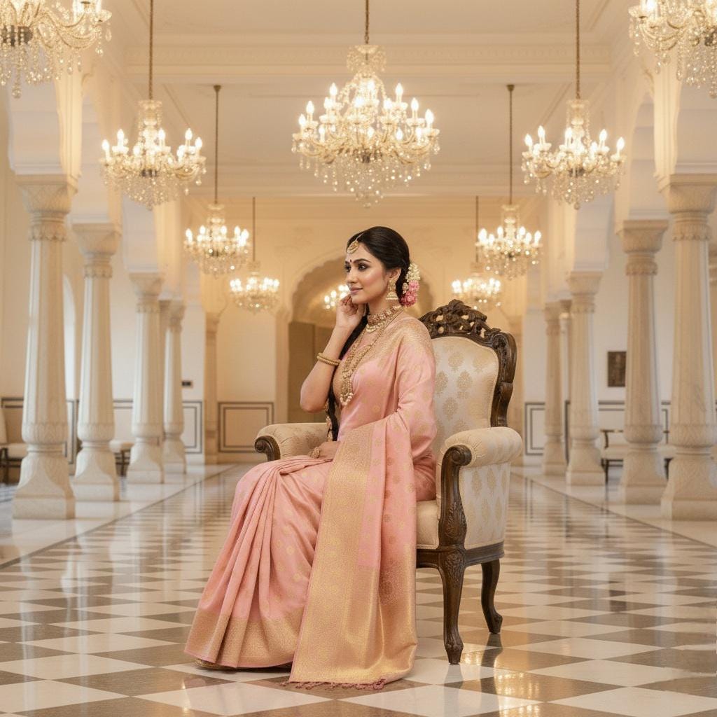 Rich Baby Pink Banarasi Silk Saree with Gold Zari Weaving