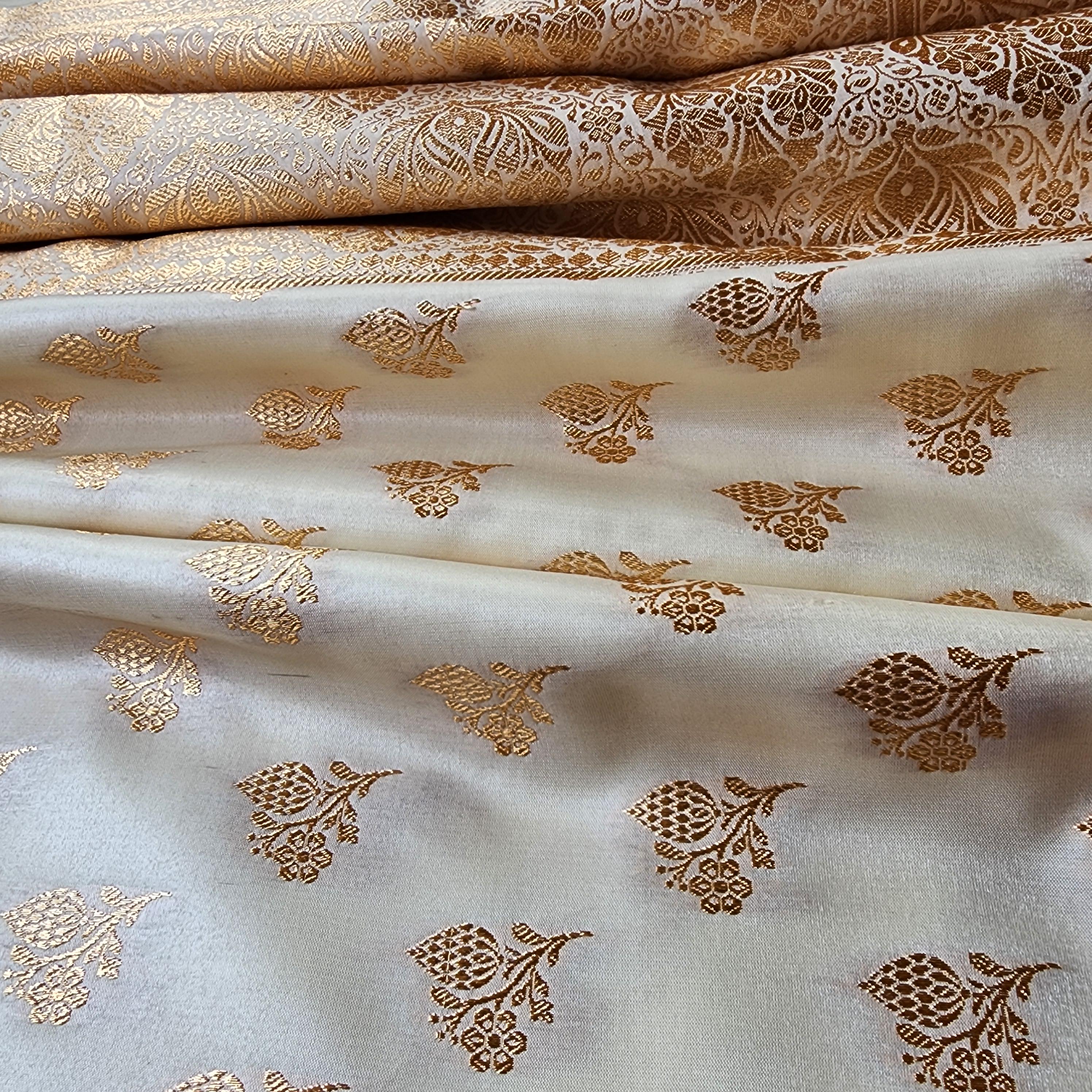 Rich Ivory Cream Banarasi Silk Saree with Gold Zari Weaving