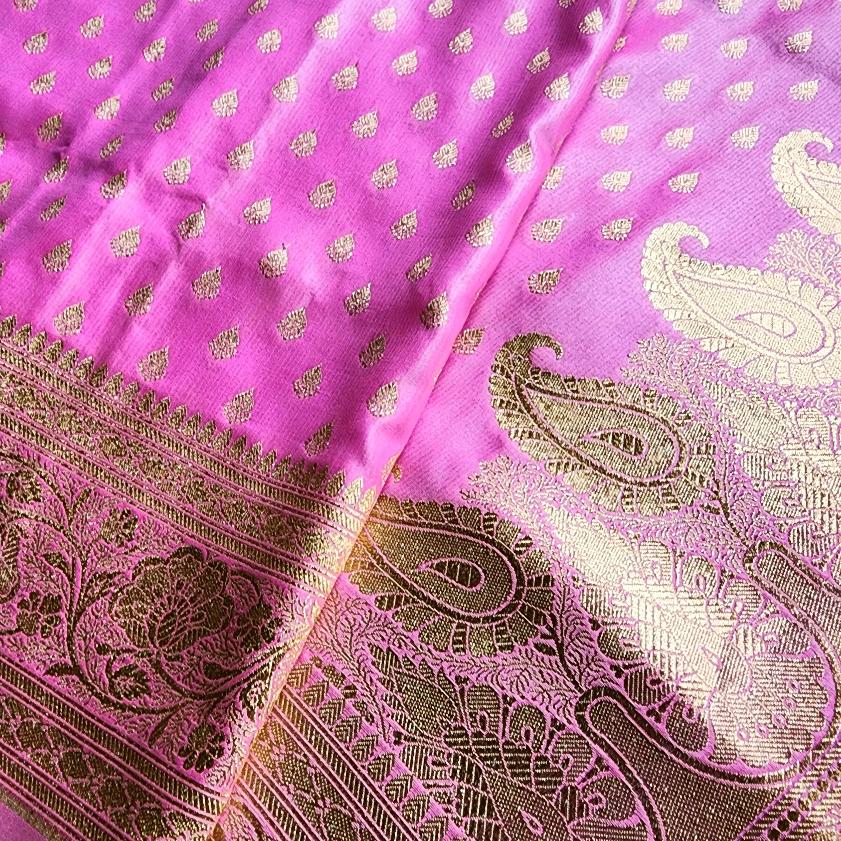 Rich Hot Pink Banarasi Silk Saree with Gold Zari Weaving