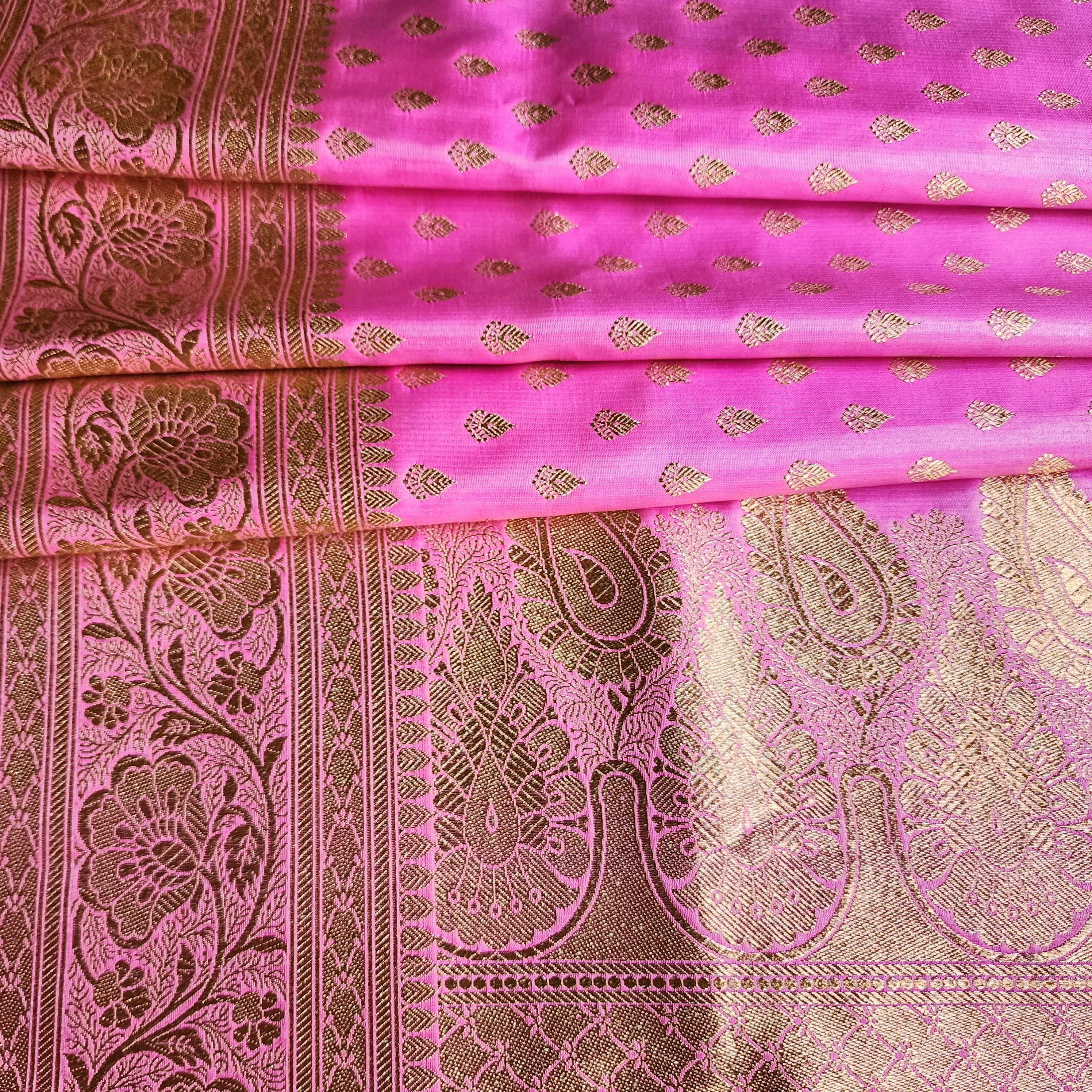 Rich Hot Pink Banarasi Silk Saree with Gold Zari Weaving