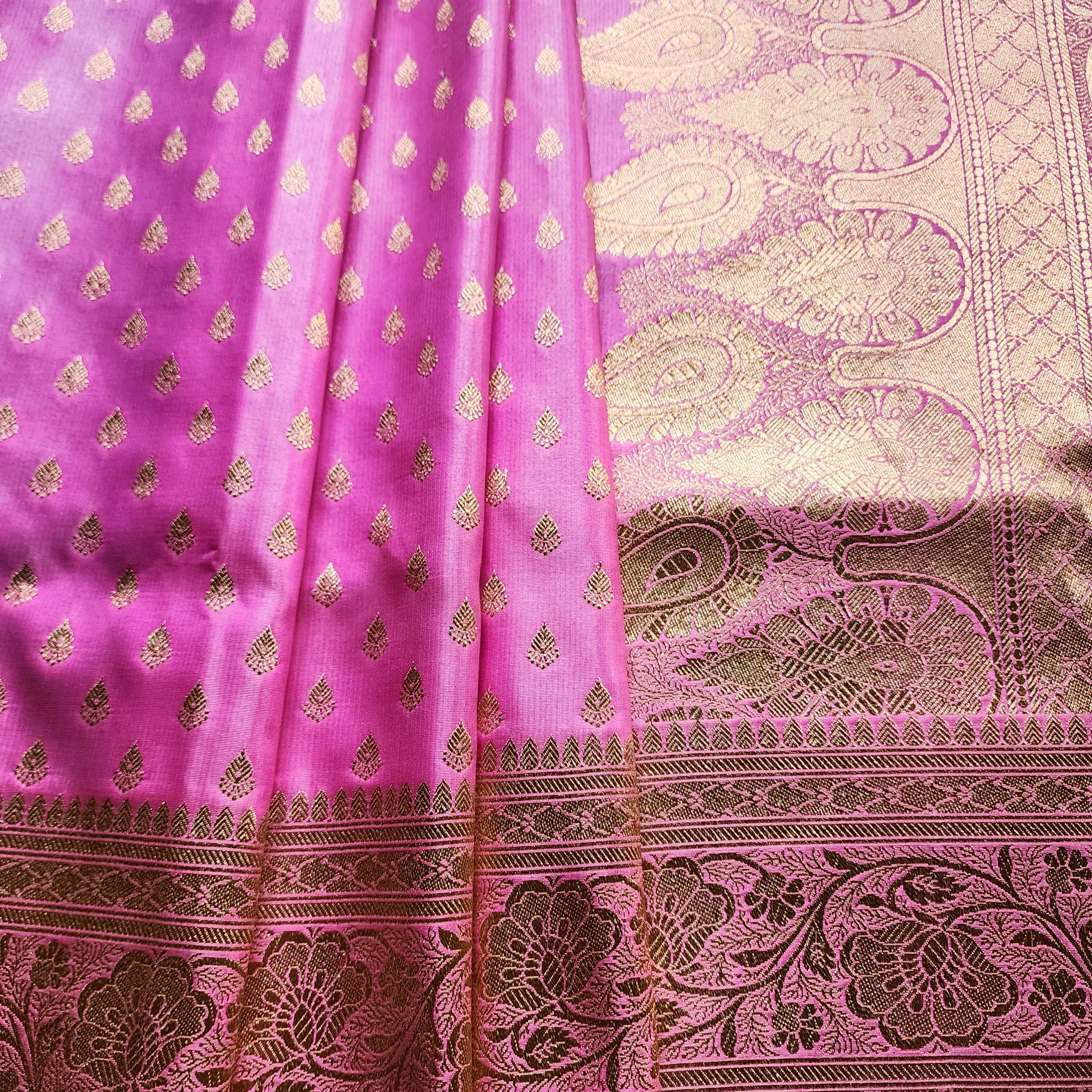 Rich Hot Pink Banarasi Silk Saree with Gold Zari Weaving