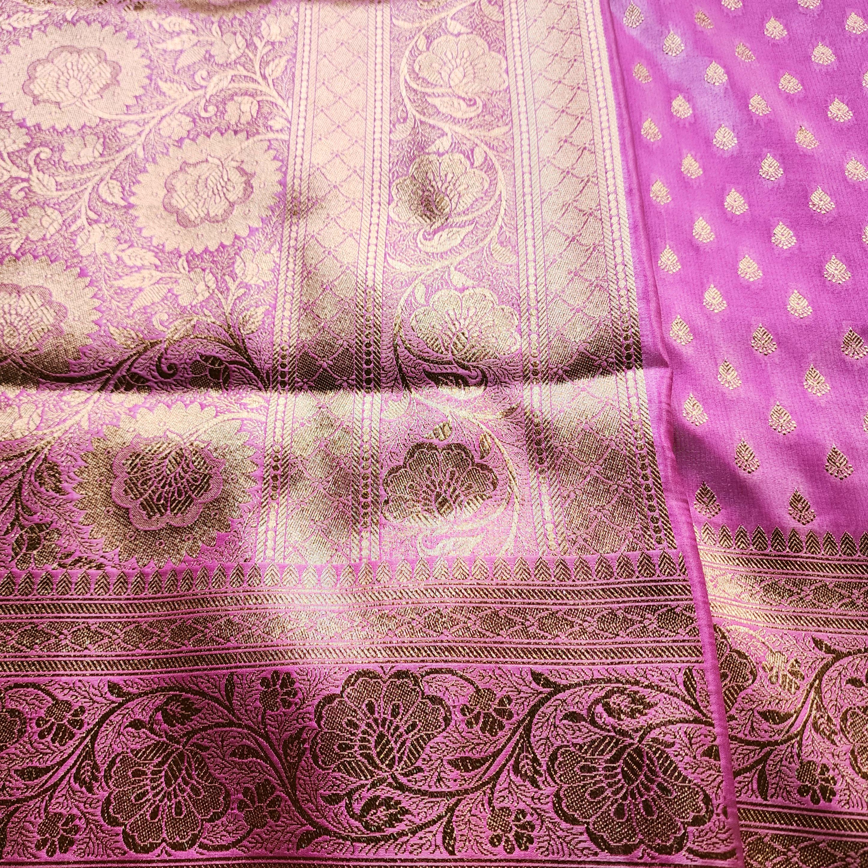 Rich Hot Pink Banarasi Silk Saree with Gold Zari Weaving