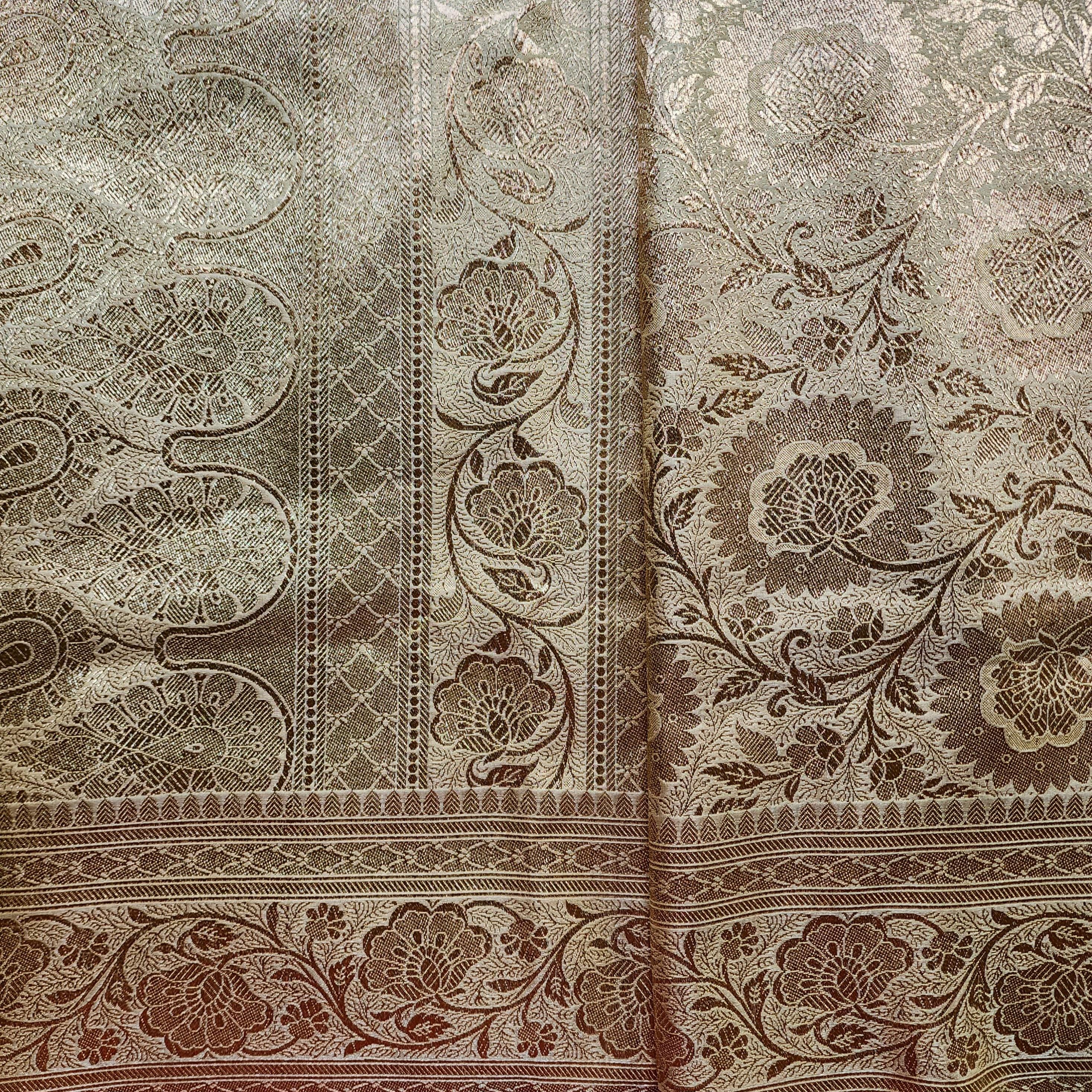 Rich Pastel Gold Banarasi Silk Saree with Gold Zari Weaving