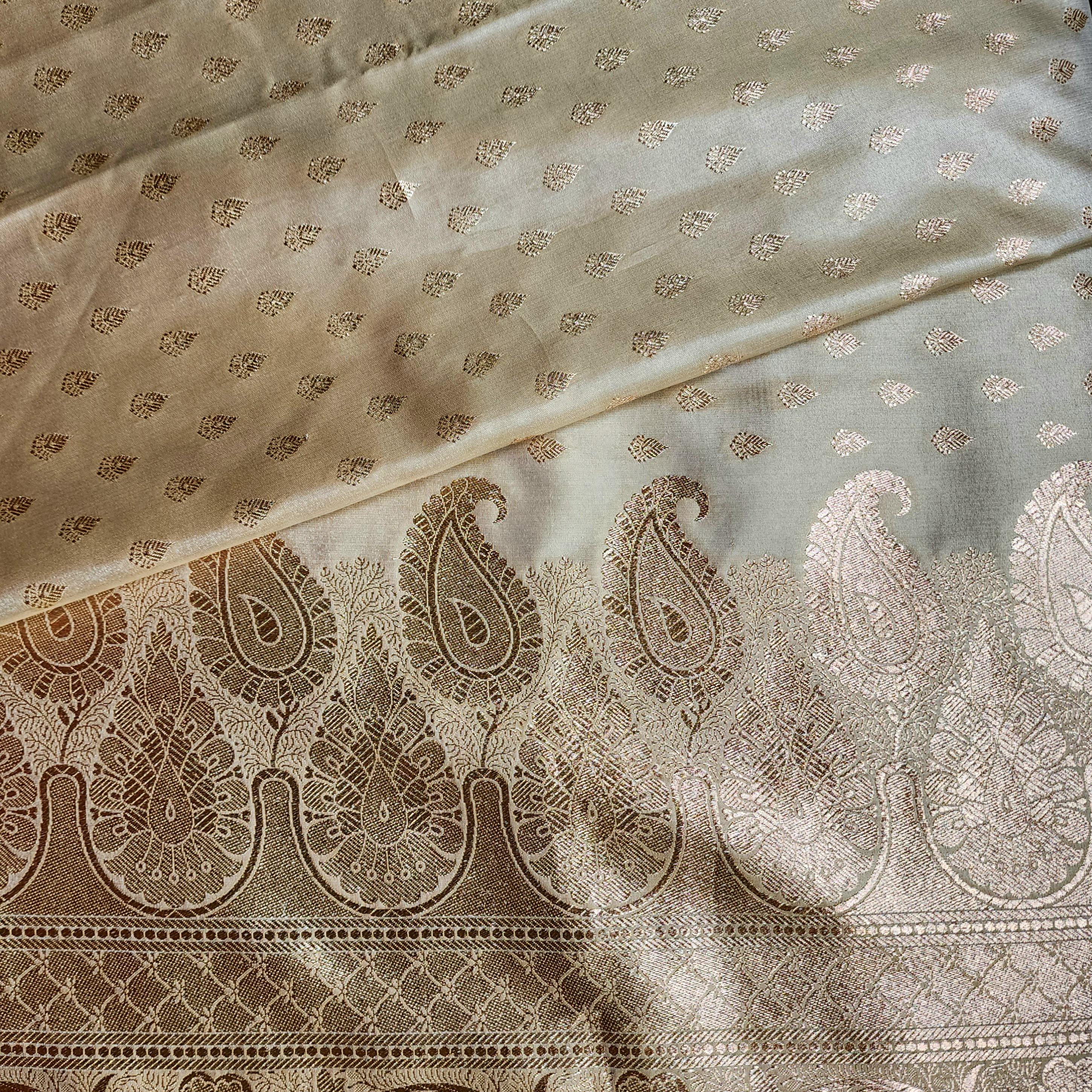 Rich Pastel Gold Banarasi Silk Saree with Gold Zari Weaving