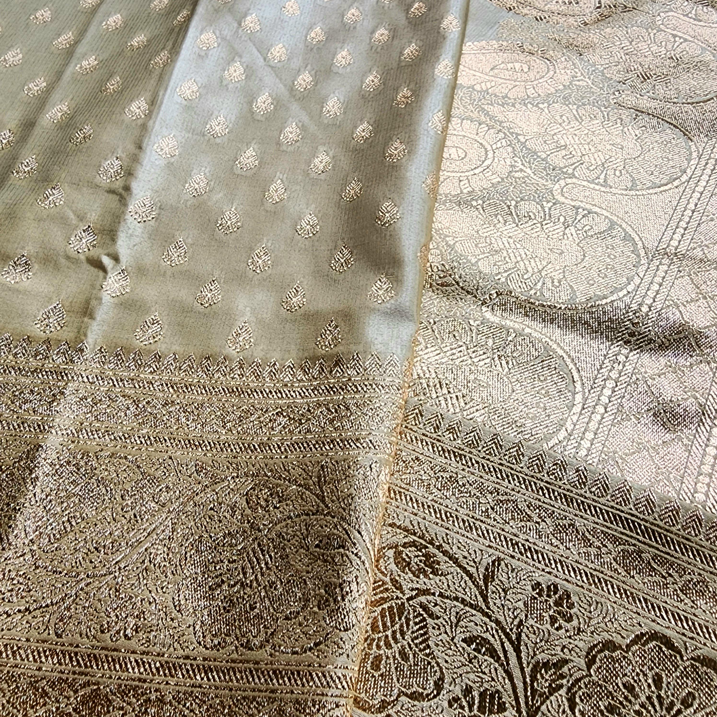 Rich Pastel Gold Banarasi Silk Saree with Gold Zari Weaving