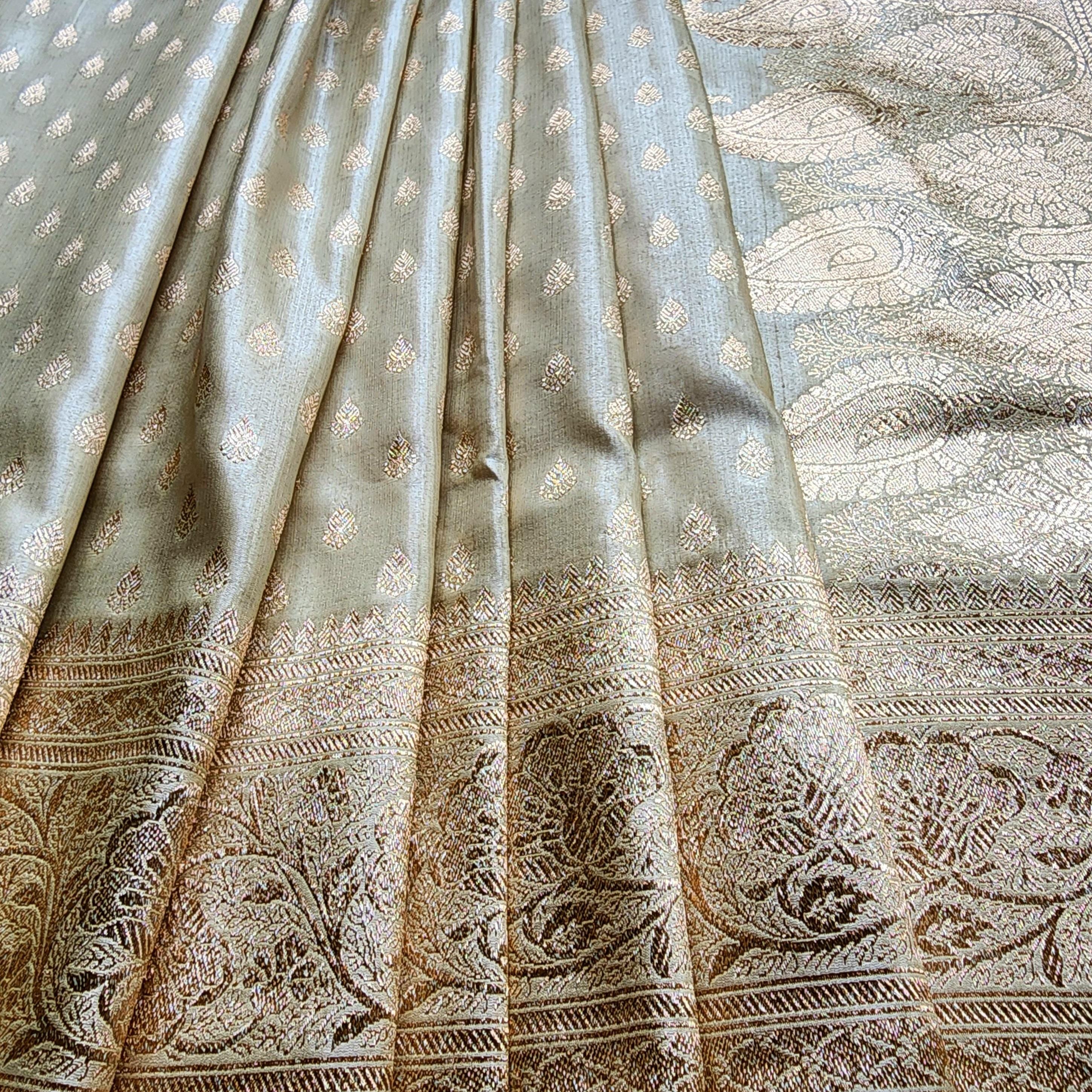 Rich Pastel Gold Banarasi Silk Saree with Gold Zari Weaving