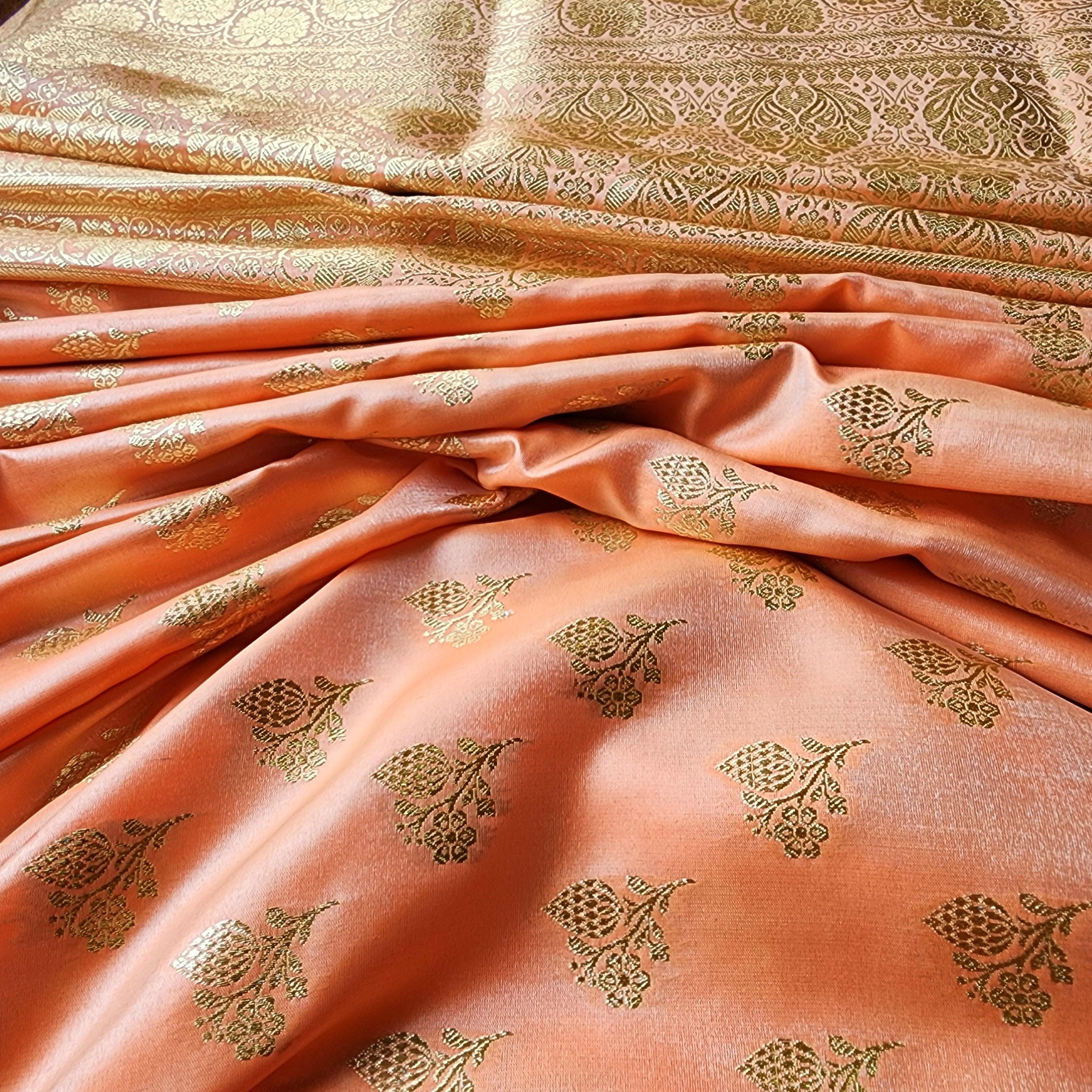 Rich Orange Banarasi Silk Saree with Gold Zari Weaving