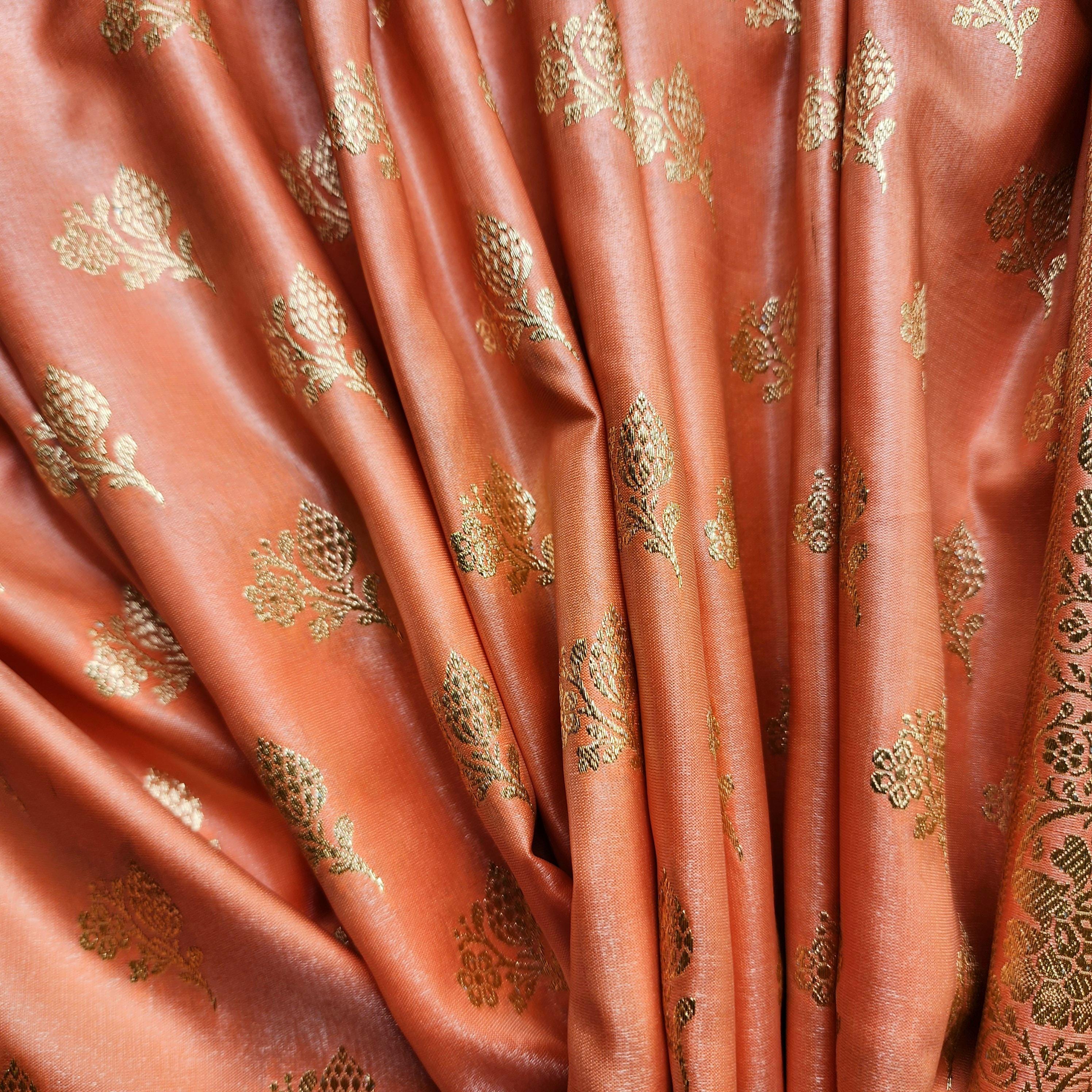 Rich Orange Banarasi Silk Saree with Gold Zari Weaving