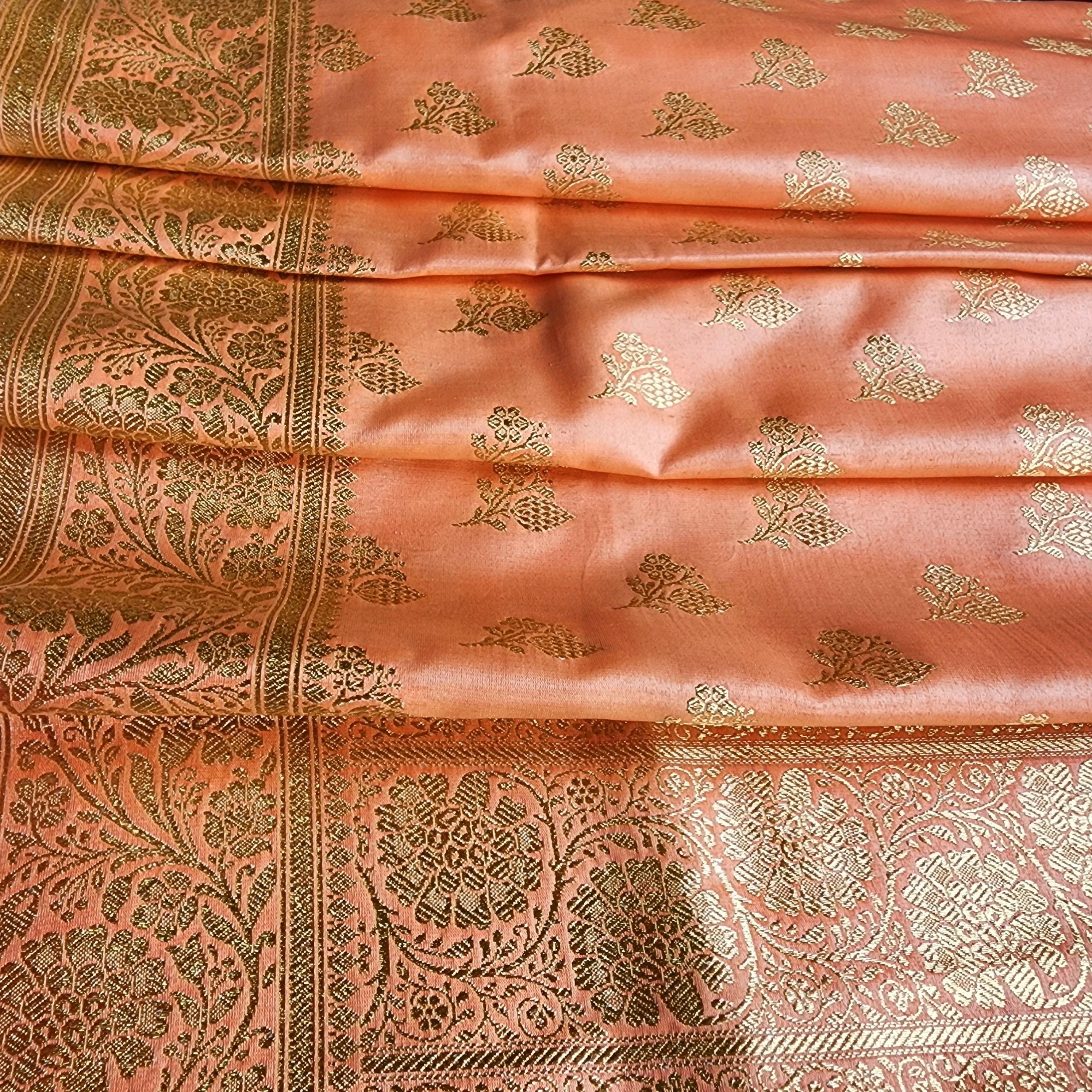 Rich Orange Banarasi Silk Saree with Gold Zari Weaving