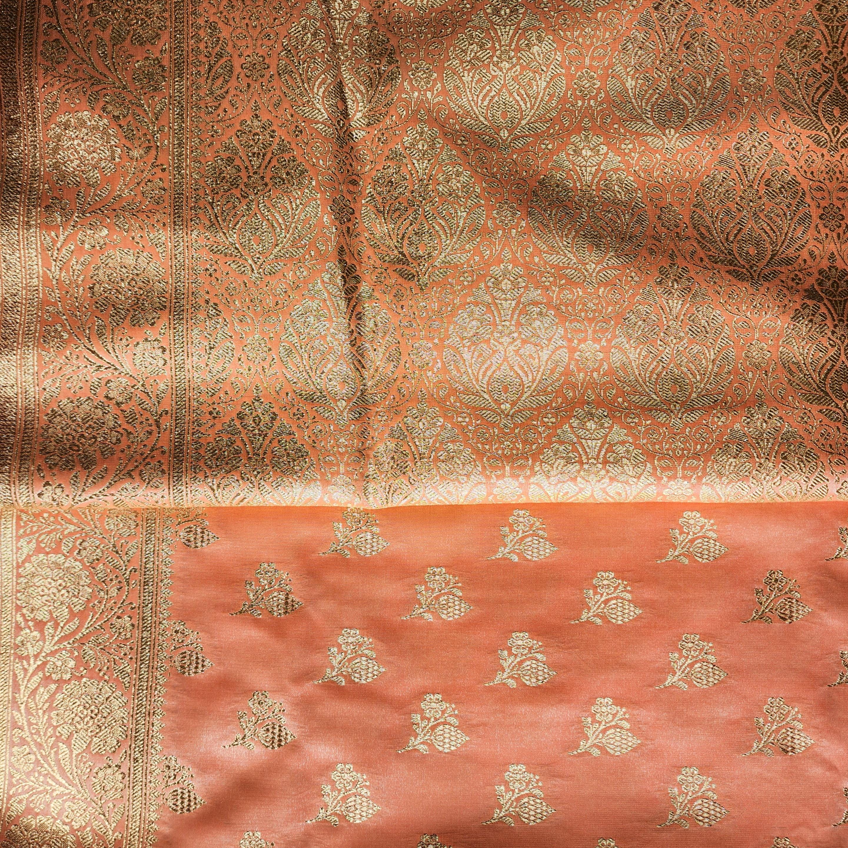 Rich Orange Banarasi Silk Saree with Gold Zari Weaving